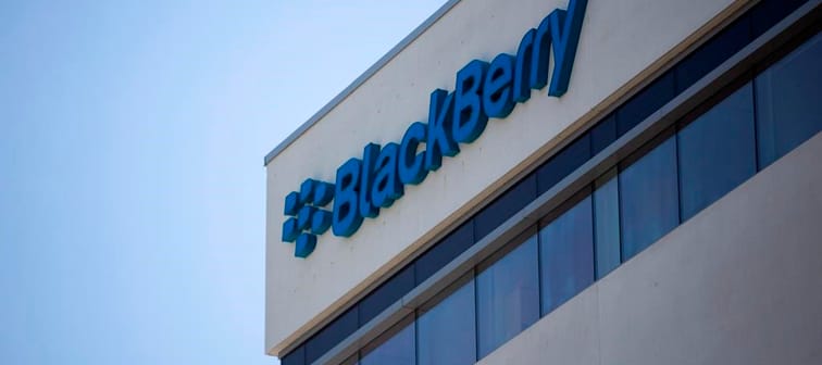The Blackberry logo located in the front of the company's B building in Waterloo, Ont. on Tuesday, May 29, 2018. BlackBerry Ltd. says it's taking action to streamline costs, including cutting