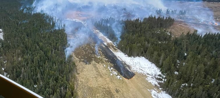 A wildfire burns near Edson, Alta. in this Tuesday, April 16, 2024, handout photo. 