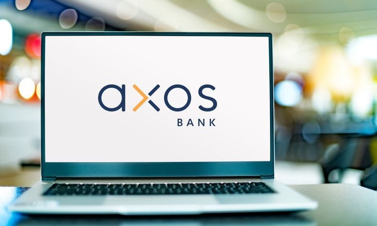Axos bank logo on a laptop screen