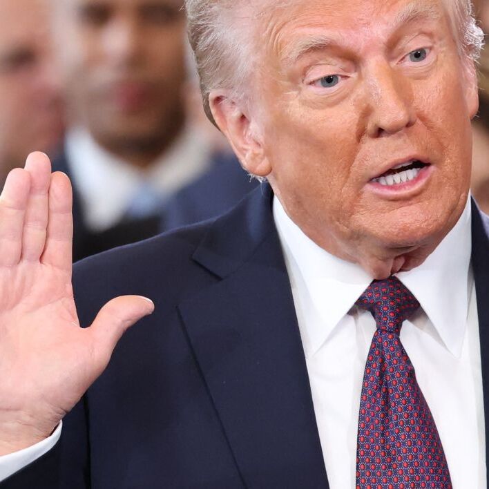 Donald Trump is sworn in as the 47th president of the United States by Chief Justice John Roberts during the 60th Presidential Inauguration.
