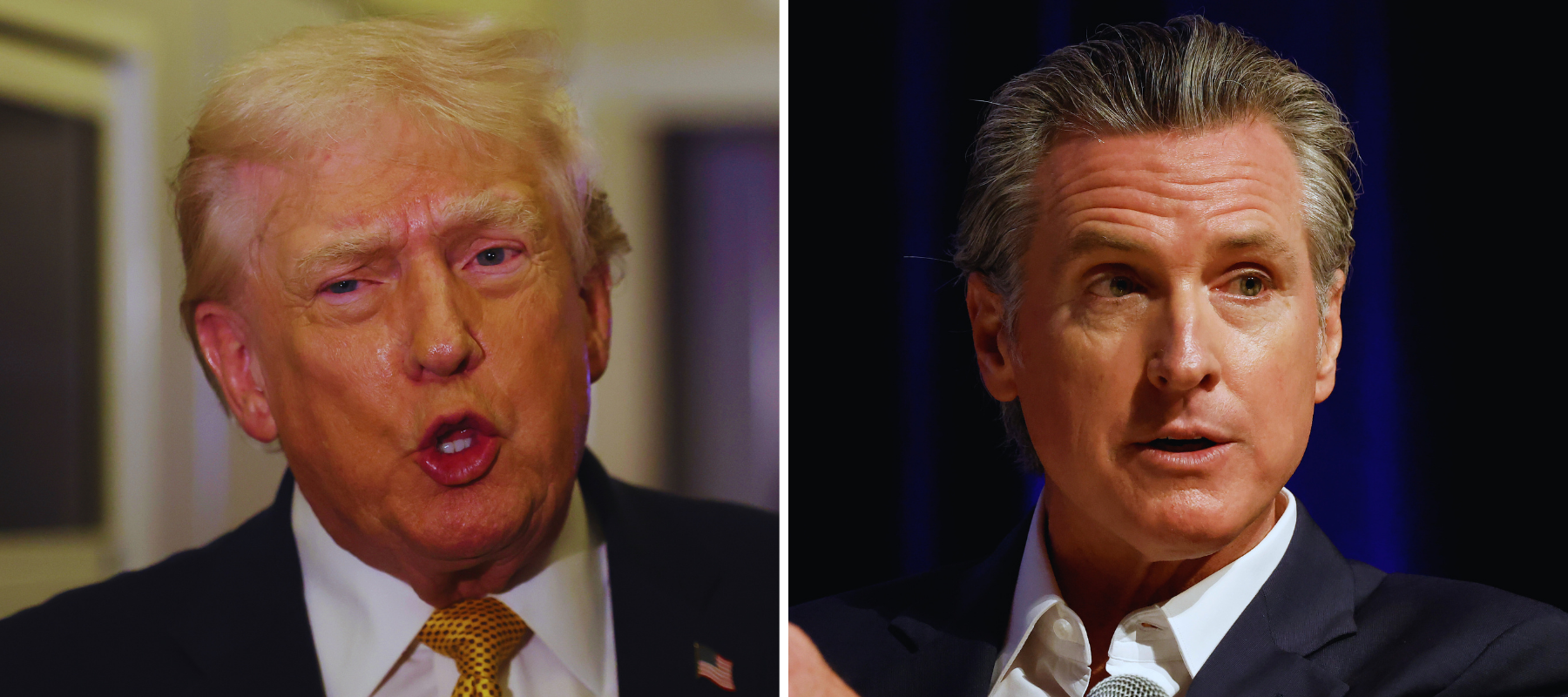 Side by side images of President Donald Trump and California Governor Gavin Newsom.