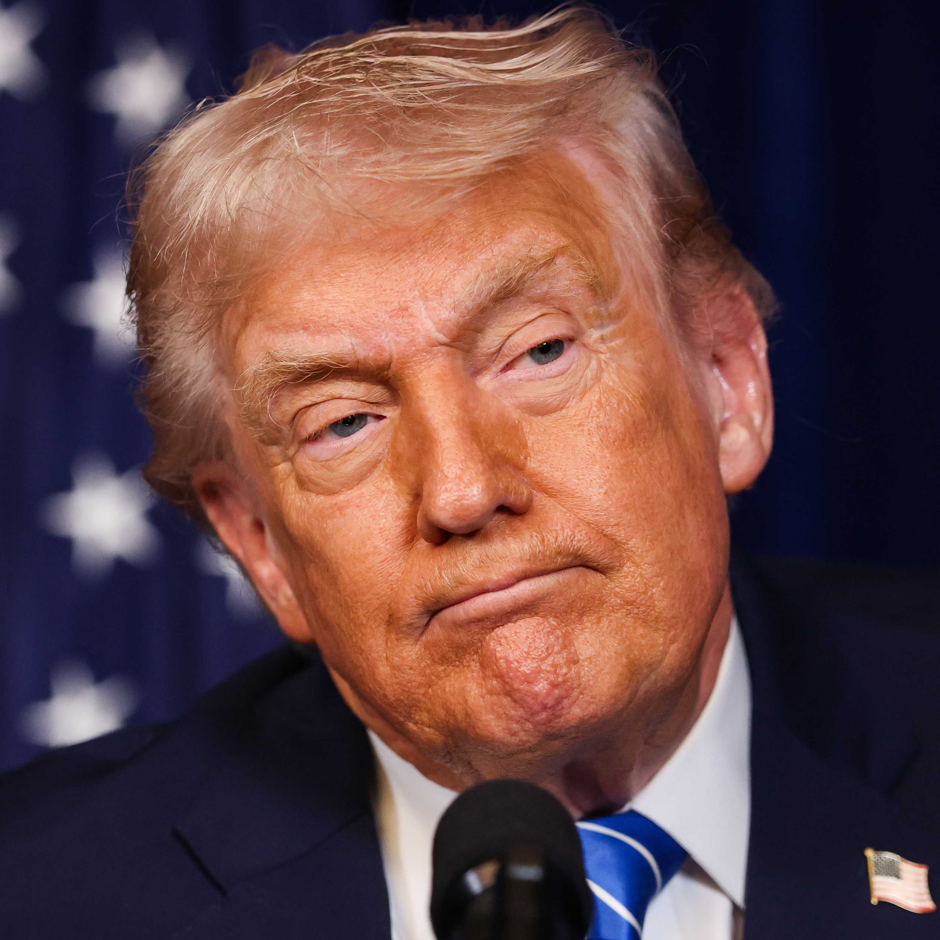 Close up of President Donald Trump pictured during a press conference.