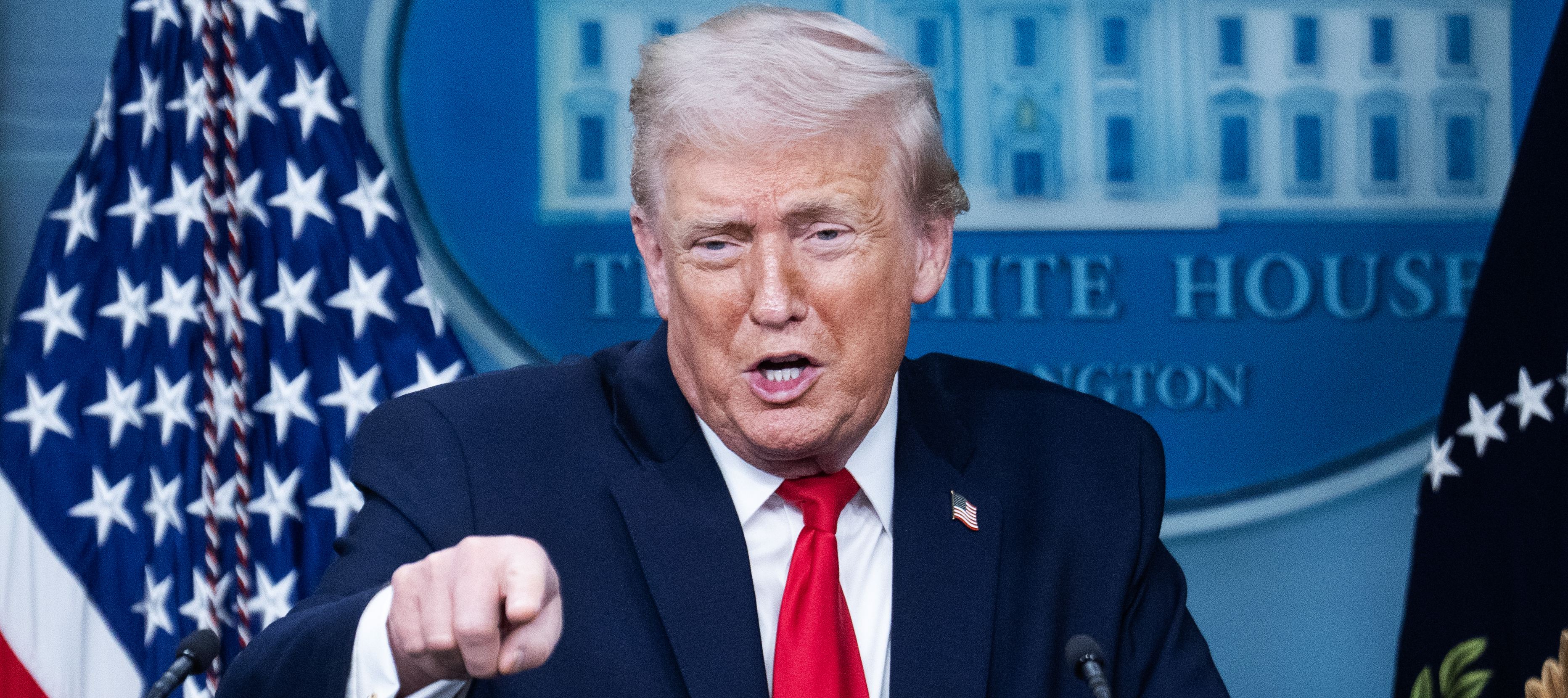 resident Donald Trump speaks to the media in the White House briefing room about the administration's accomplishments.