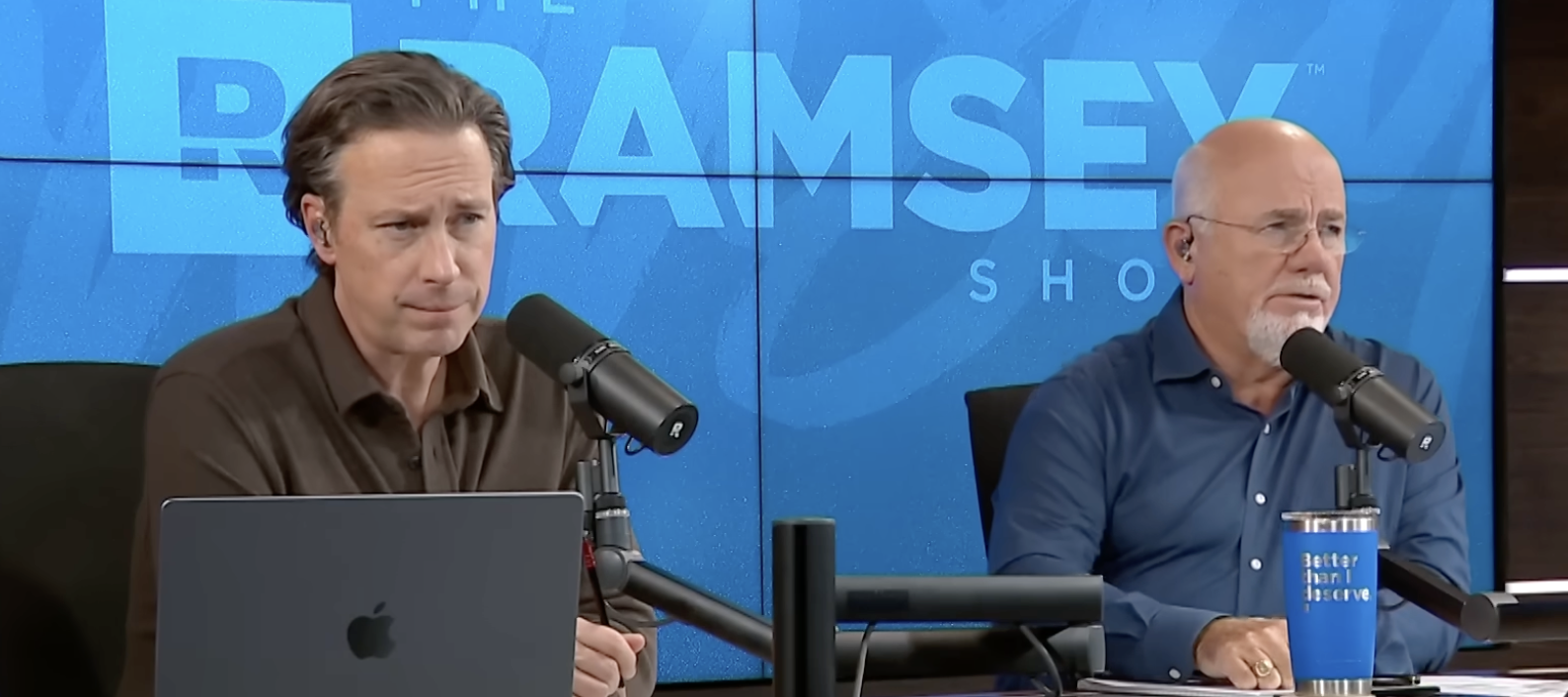 Dave Ramsey and cohost talking to former California millionaire on air.