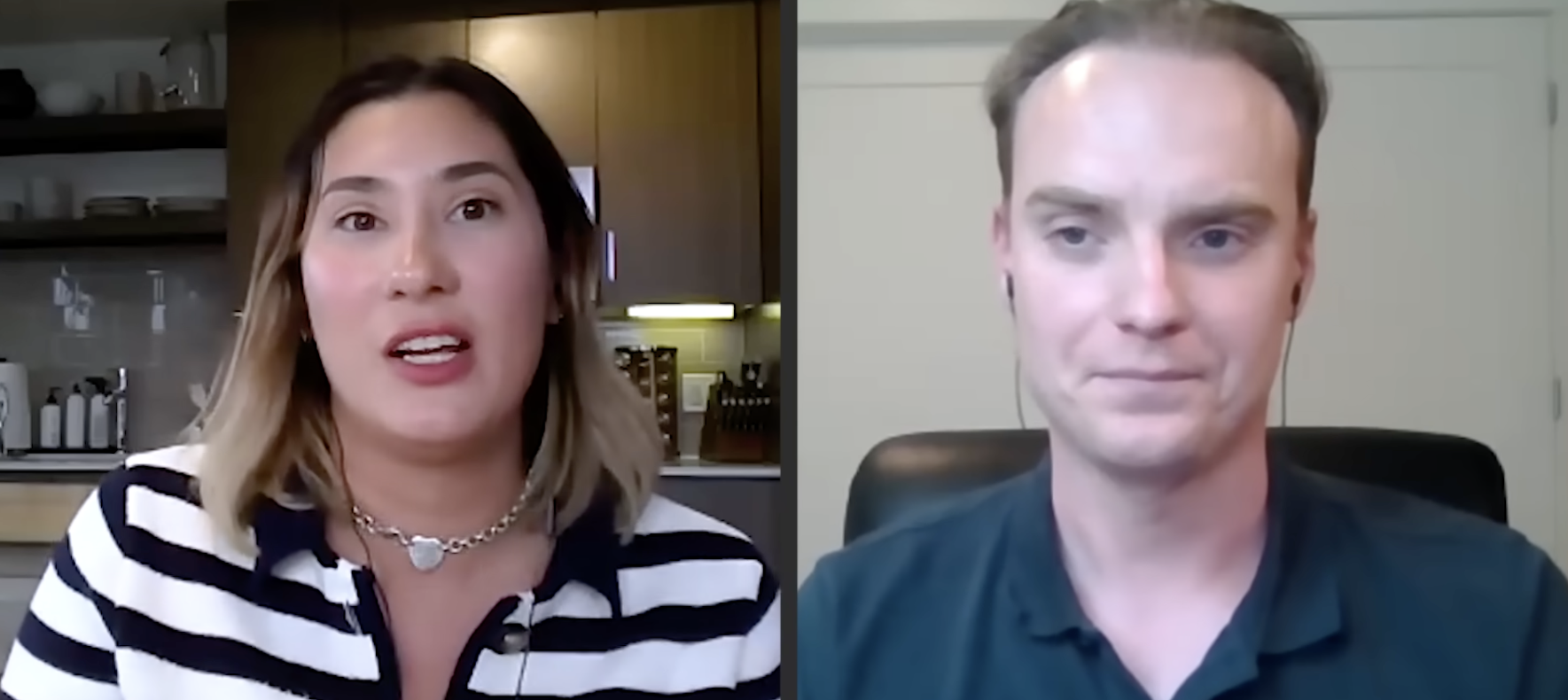 Young couple discusses their financial situation via video call on Ramit Sethi's podcast.