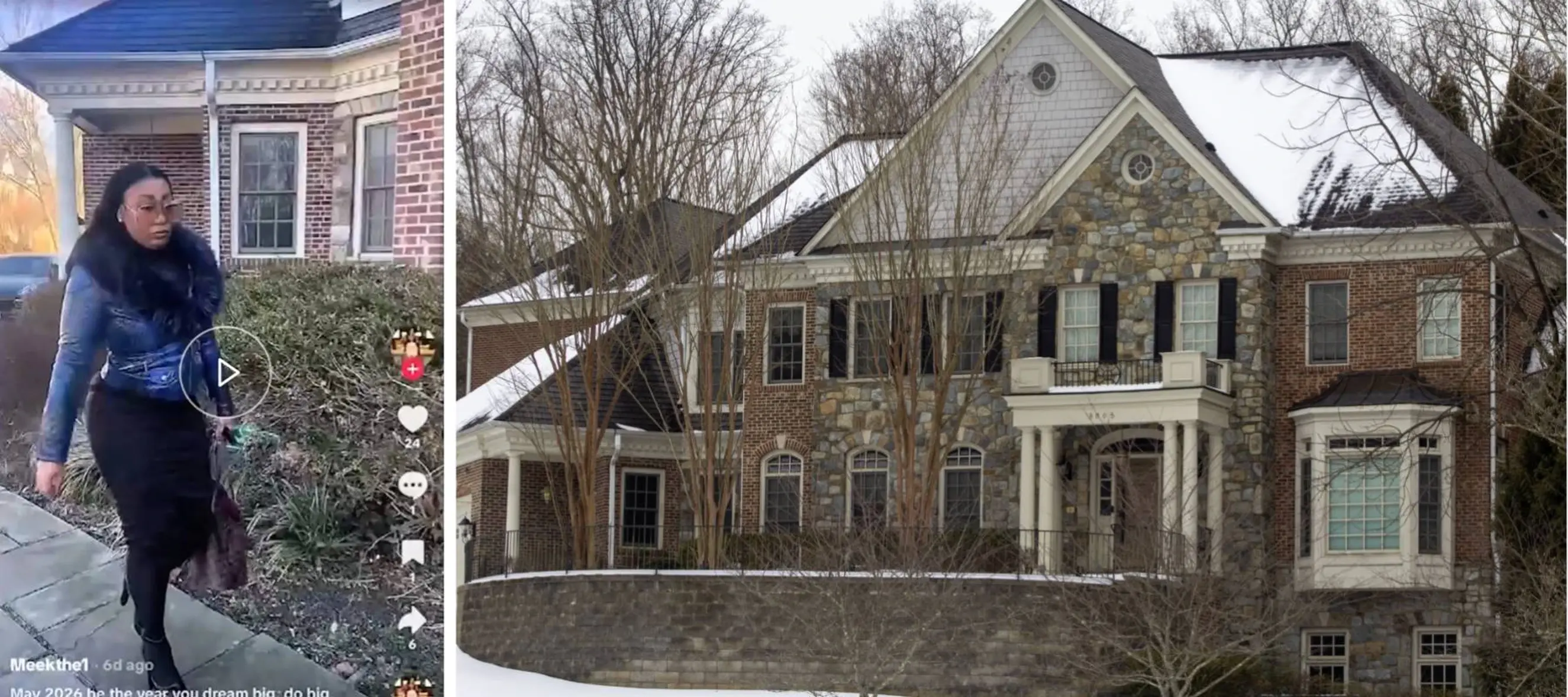 Alleged squatter Tamieka Goode and the $2.3M Bethesda, Maryland home she had allegedly taken up residence in.