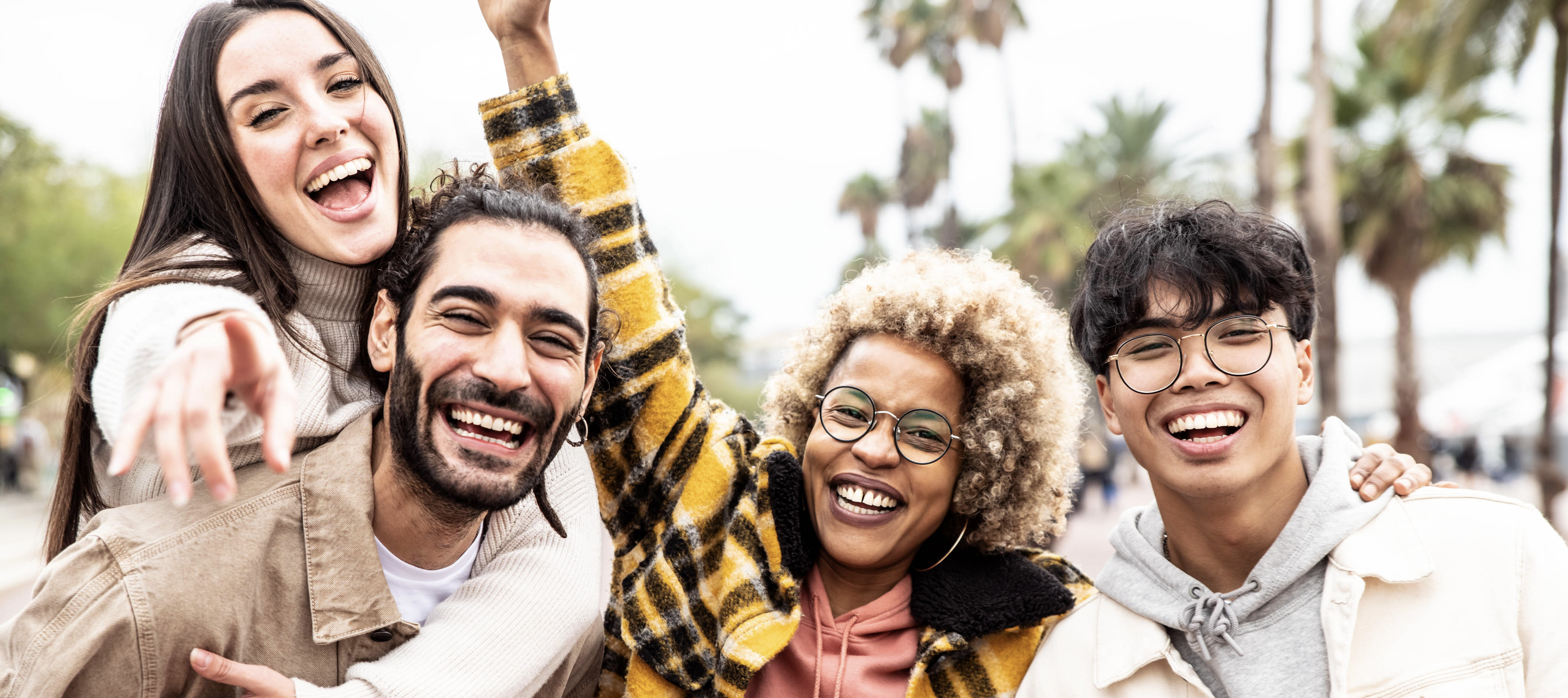 A group of young adults enjoys each other's company.