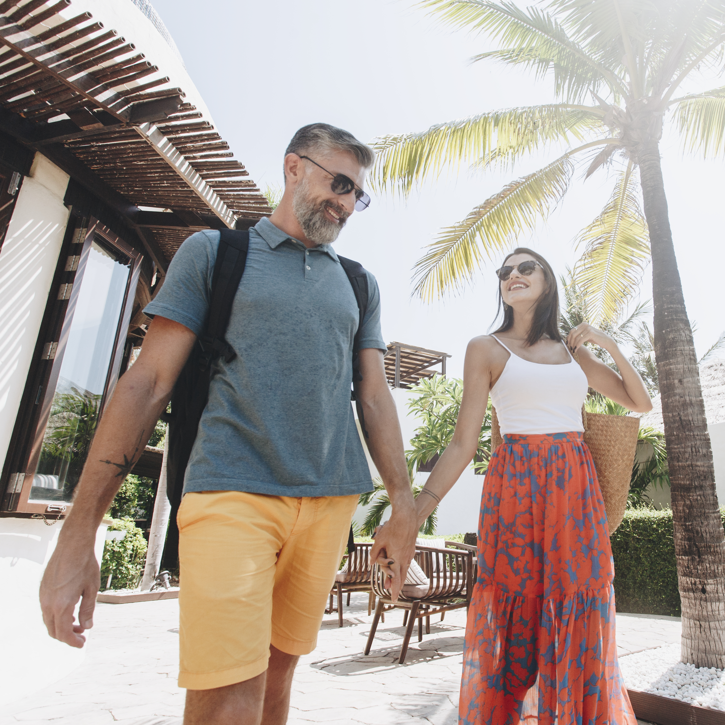 A couple enjoys their time off while on vacation.