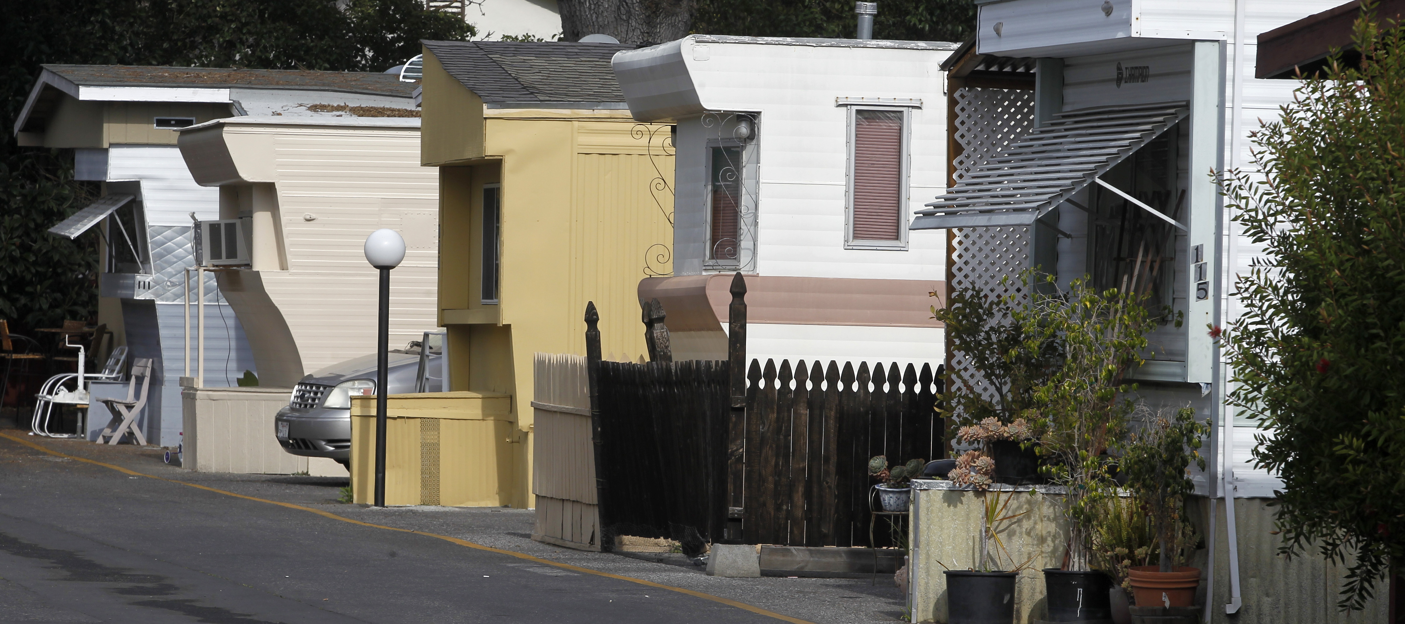 A quiet street in a manufactured home park.