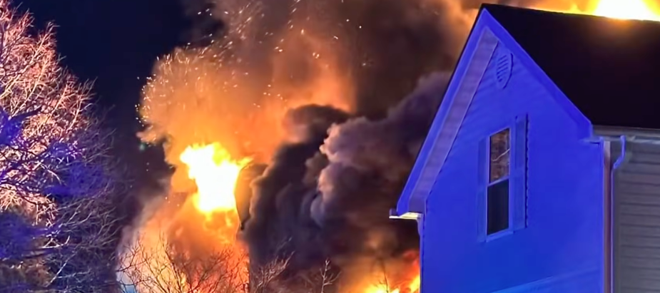 A house is seen on fire, New Jersey investigators say it was likely caused by lithium-ion batteries.