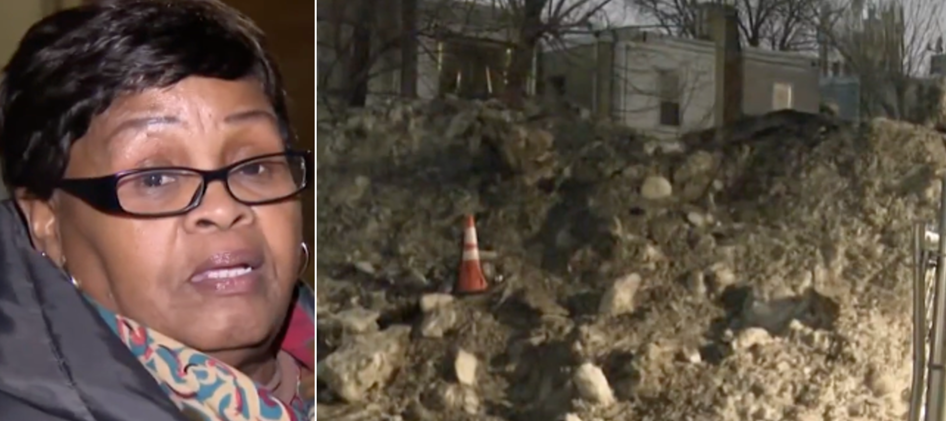 A local shows the massive pile of snow near her home to the NBC Philadelphia news crew.
