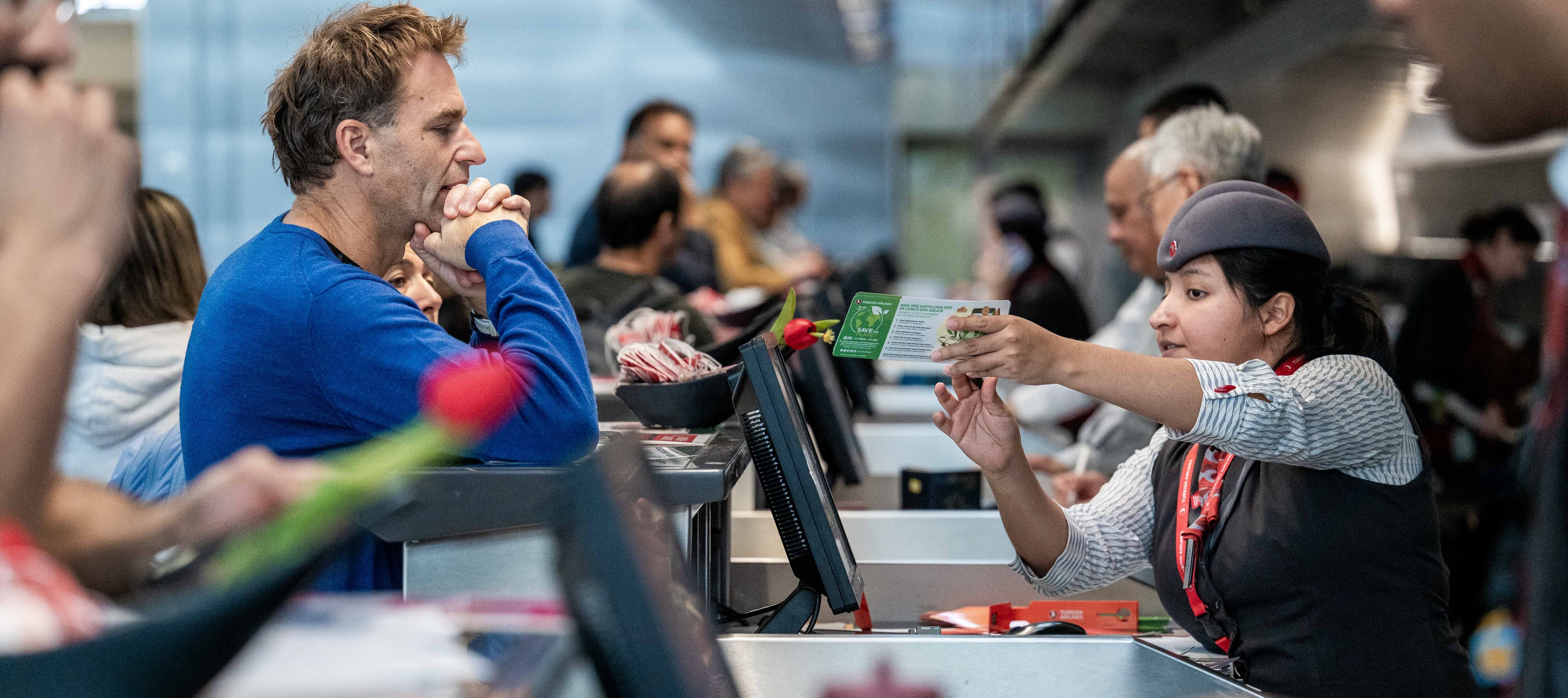 A passenger checks in at the San Francisco International Airport.
