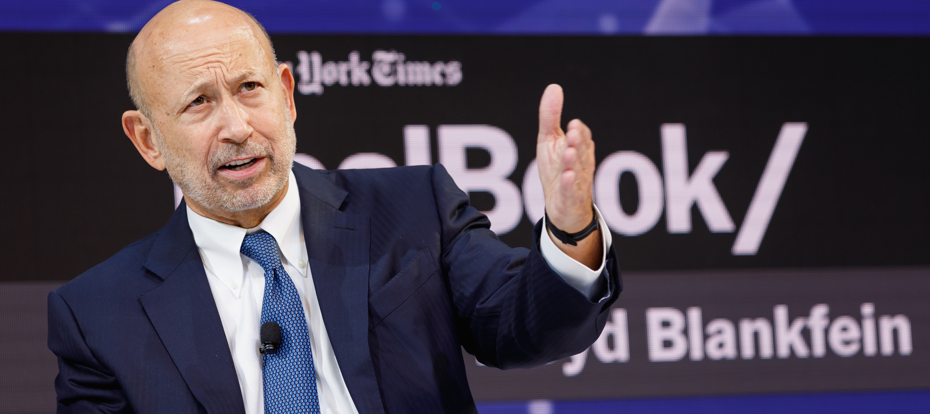 Lloyd Blankfein speaks at an event held by The New York Times.