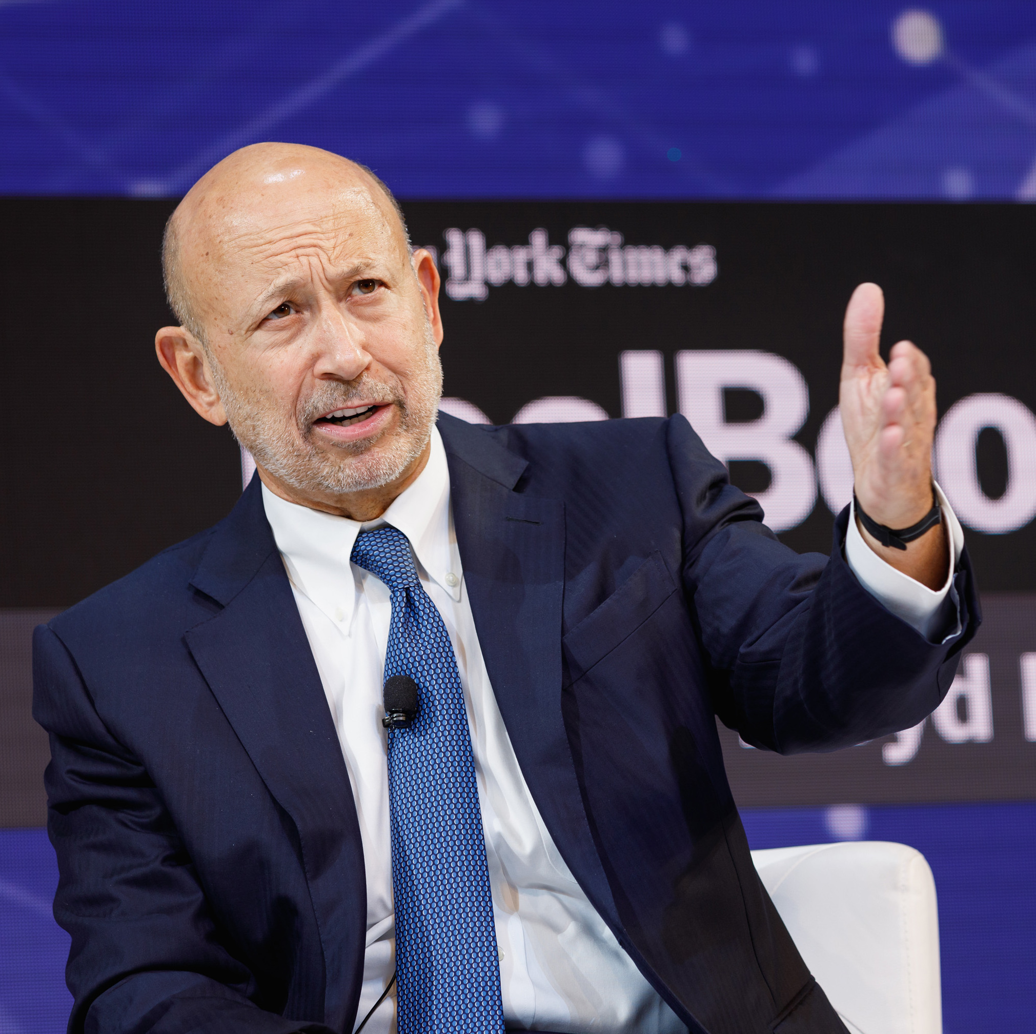 Lloyd Blankfein speaks at an event held by The New York Times.