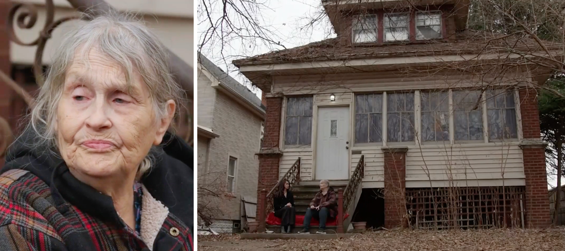 Side by side photo of Chicago resident Claire Burke and her home, for which she received a surprise $4,300 property tax bill.