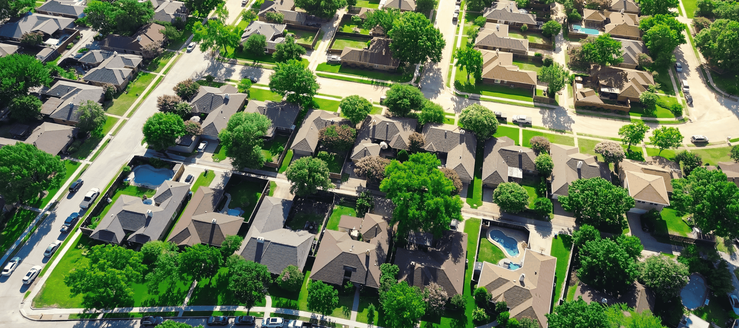 Aerial shot of neighborhood in Dallas, Texas.