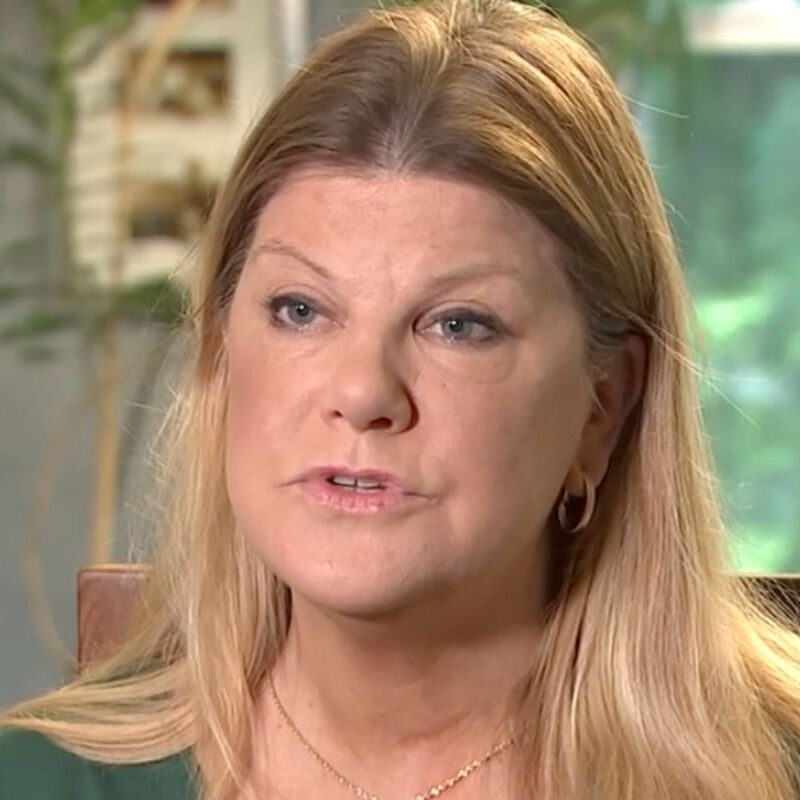 Woman being interviewed and image of a catscan