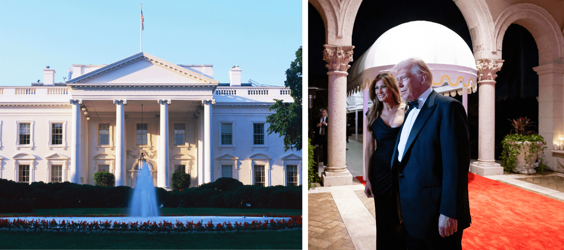 The front of the White House alongside Donald and Melania Trump at their Mar-a-Lago residence.