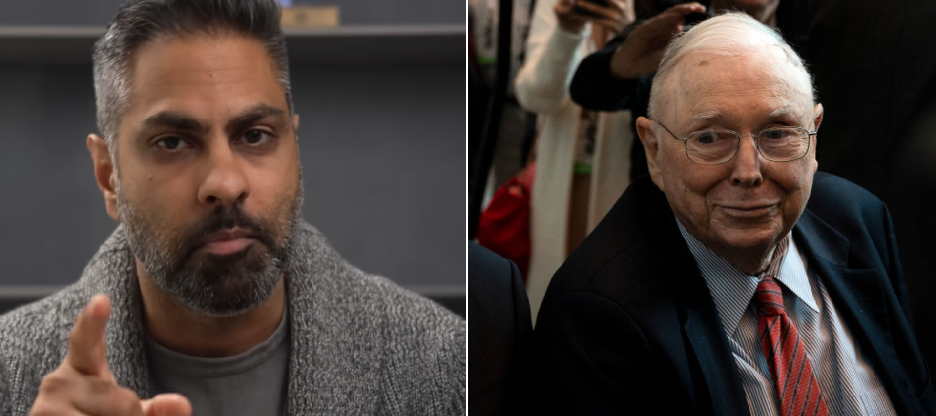 Ramit Sethi on his YouTube channel; Charlie Munger at a 2019 annual shareholders meeting.