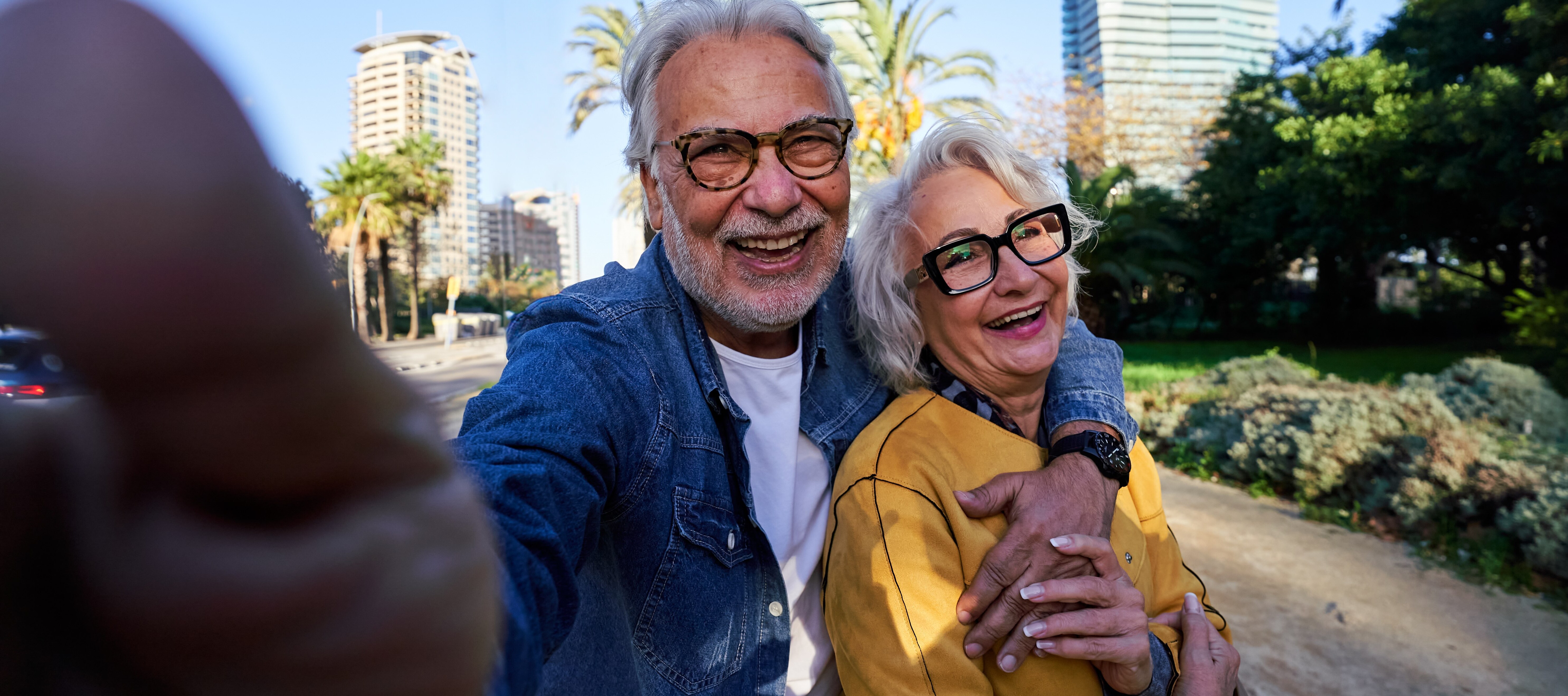 Happy retirees on a walk