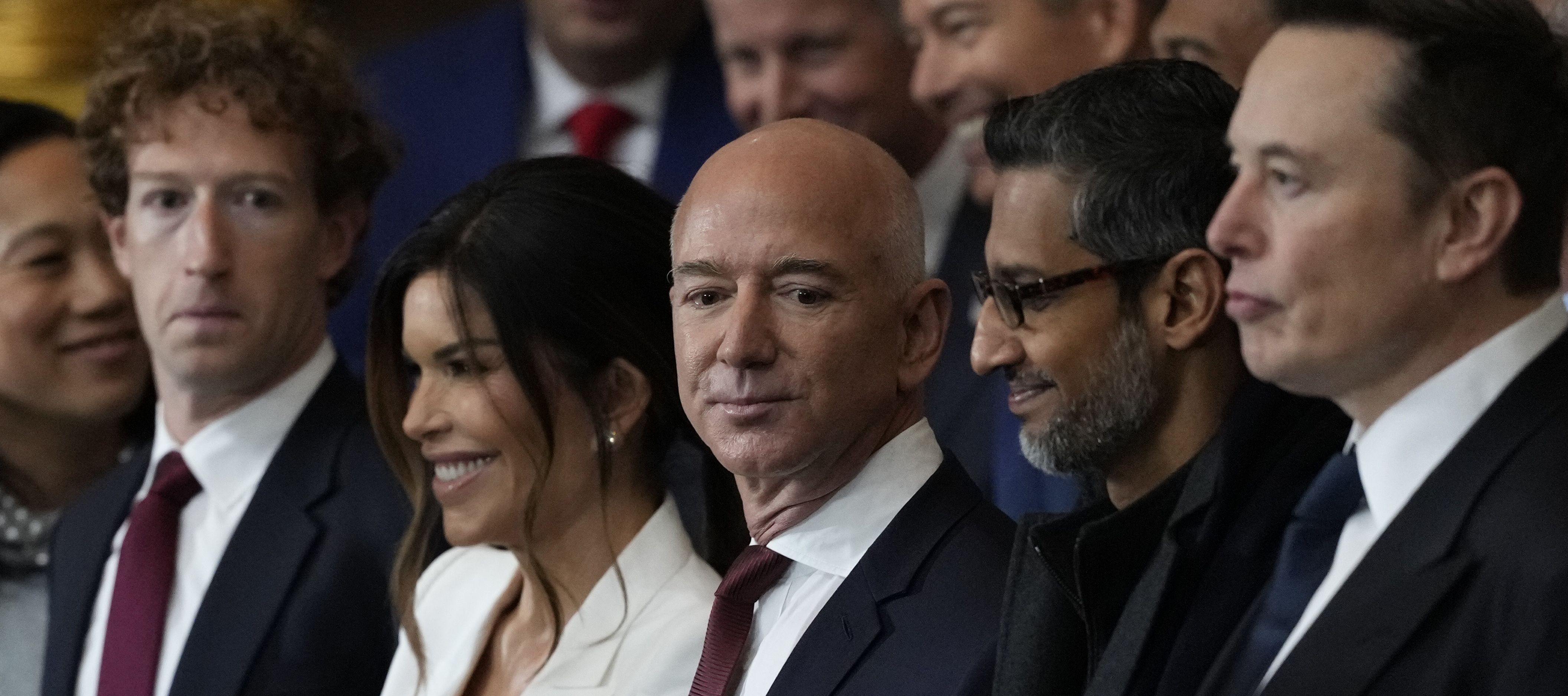Mark Zuckerberg, Jeff Bezos and Elon Musk attend President Trump's inauguration in 2025.