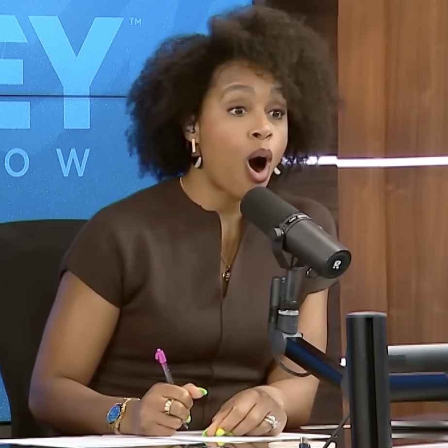 The Ramsey Show co-hosts Rachel Cruze (left) and Jade Warshaw speak on-air with caller Marie.