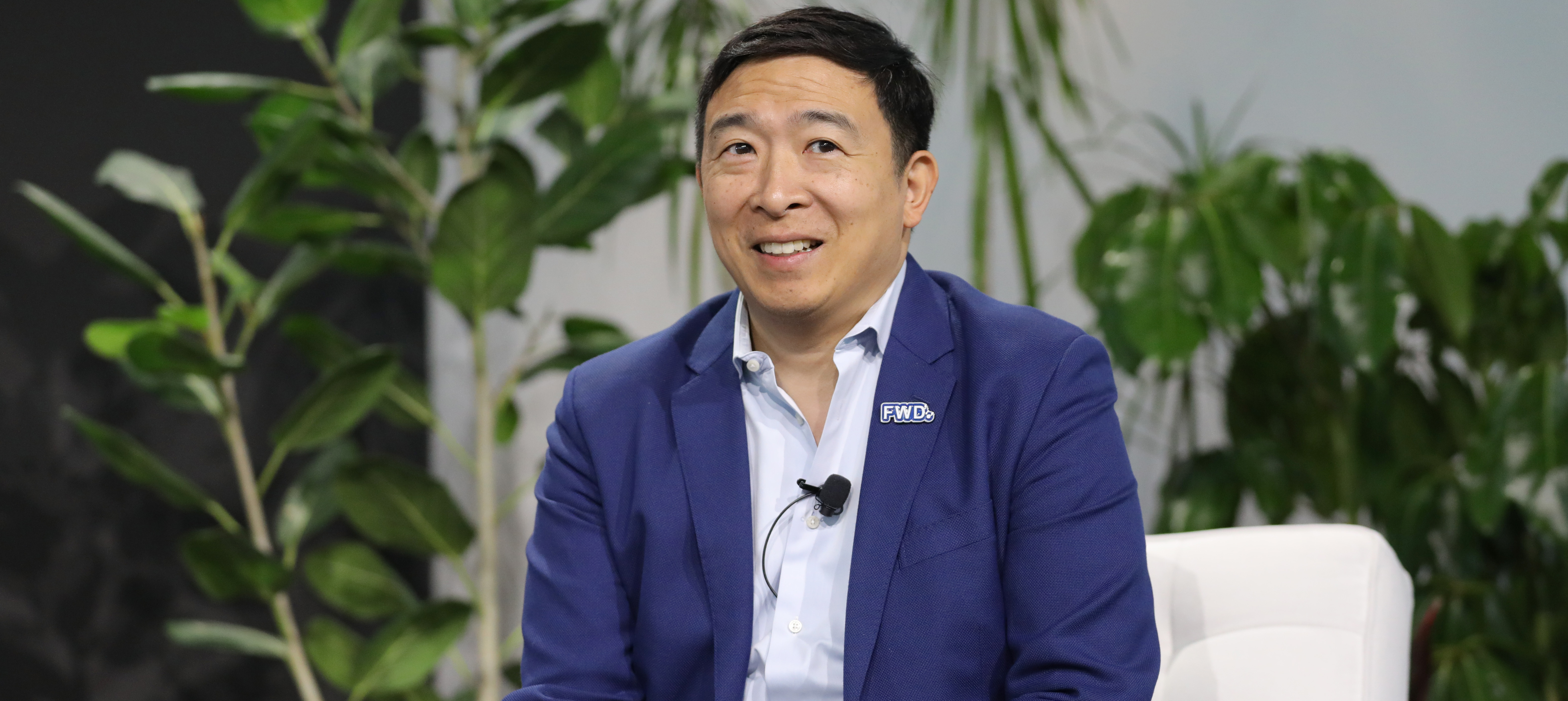 Andrew Yang speaks at an event in 2023.