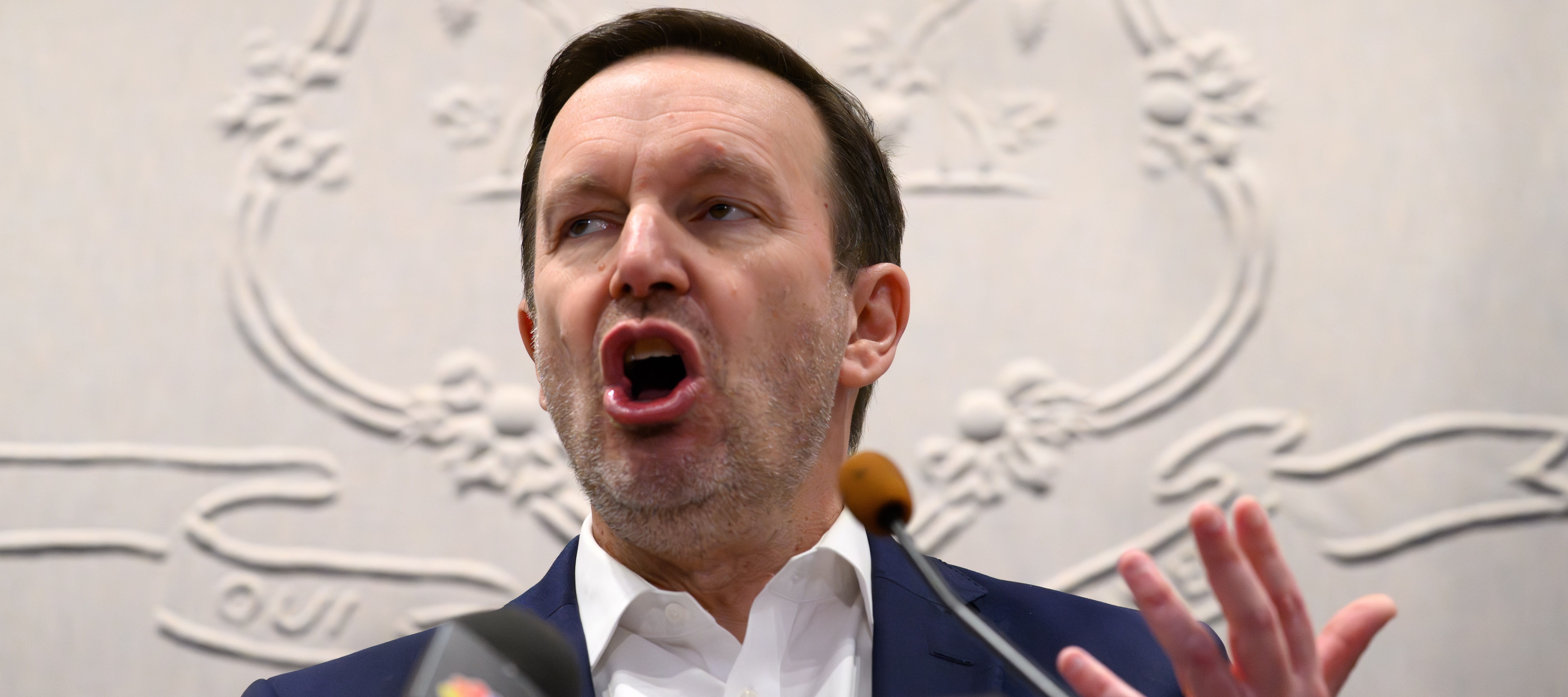Chris Murphy (D., Conn.) speaks passionately at a press conference in the Legislative Office Building.