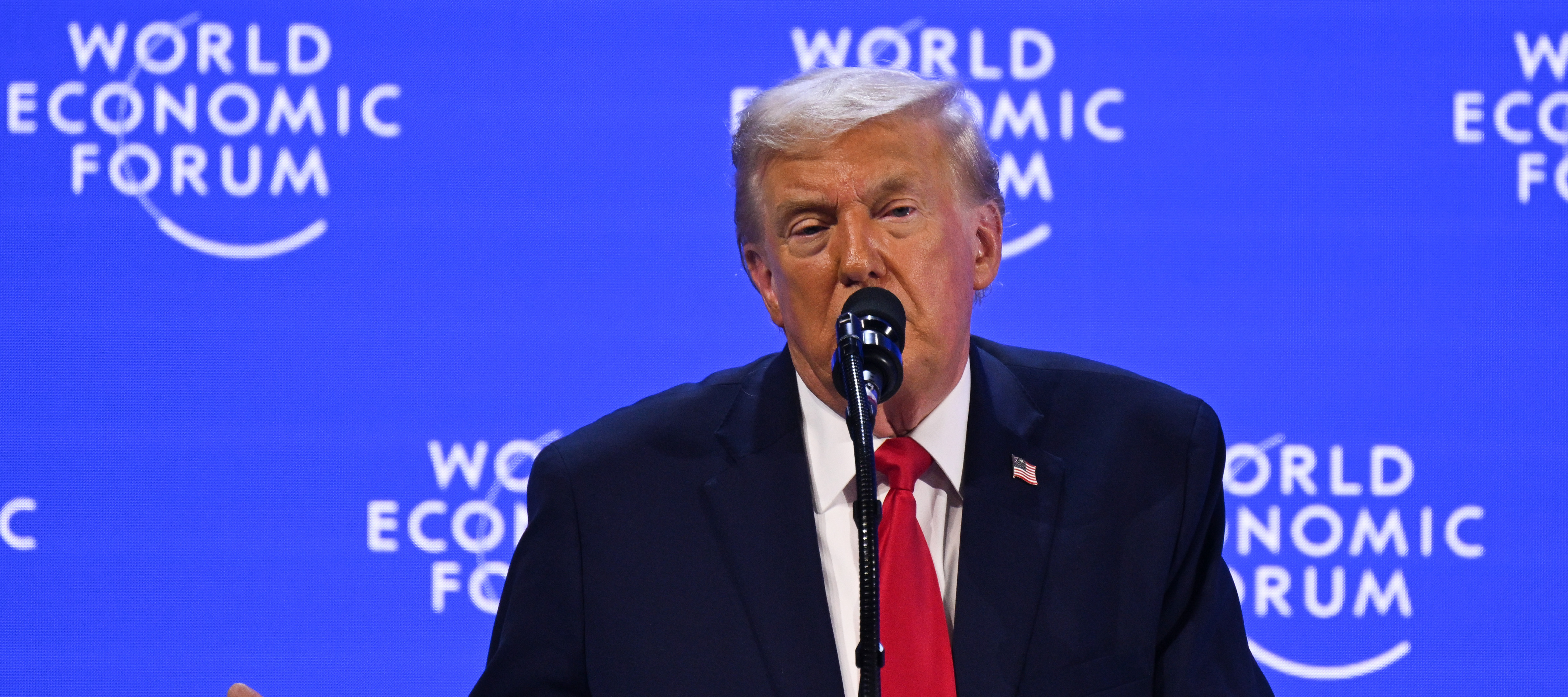 Donald Trump speaks at the World Economic Forum in Davos in January 2026.