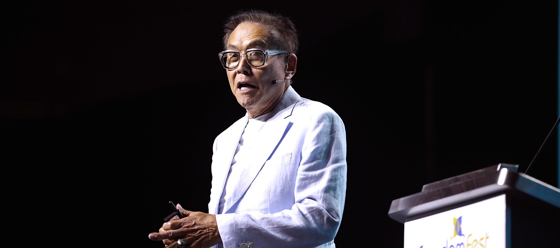 Robert Kiyosaki speaking at a conference in Las Vegas, Nevada.