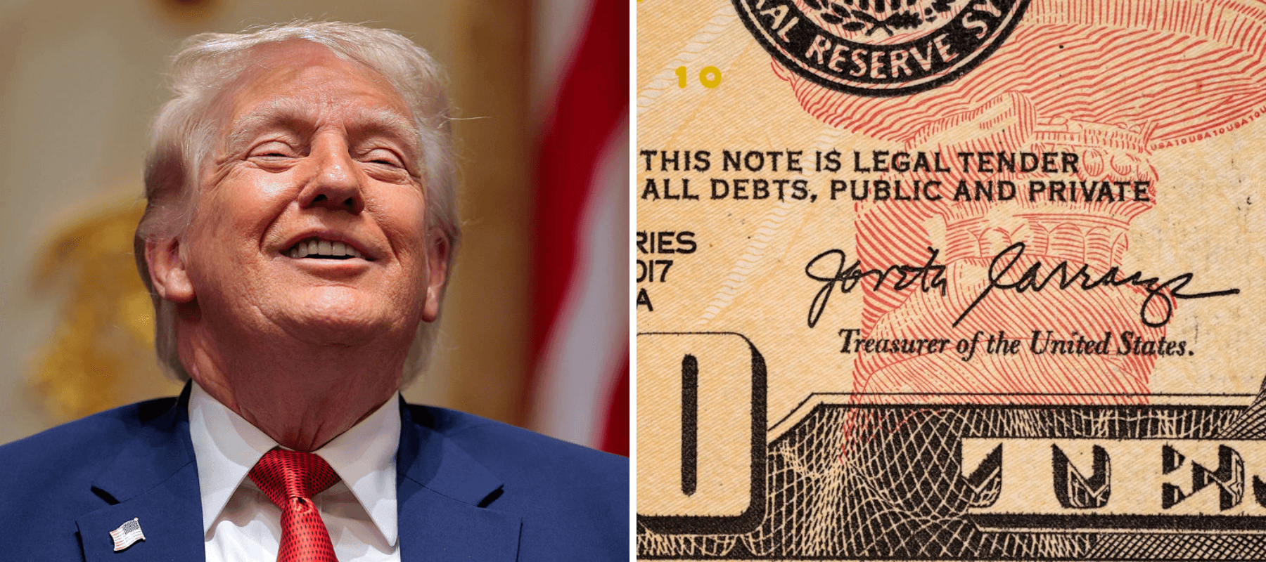 Trump and the treasury secretary's signature.