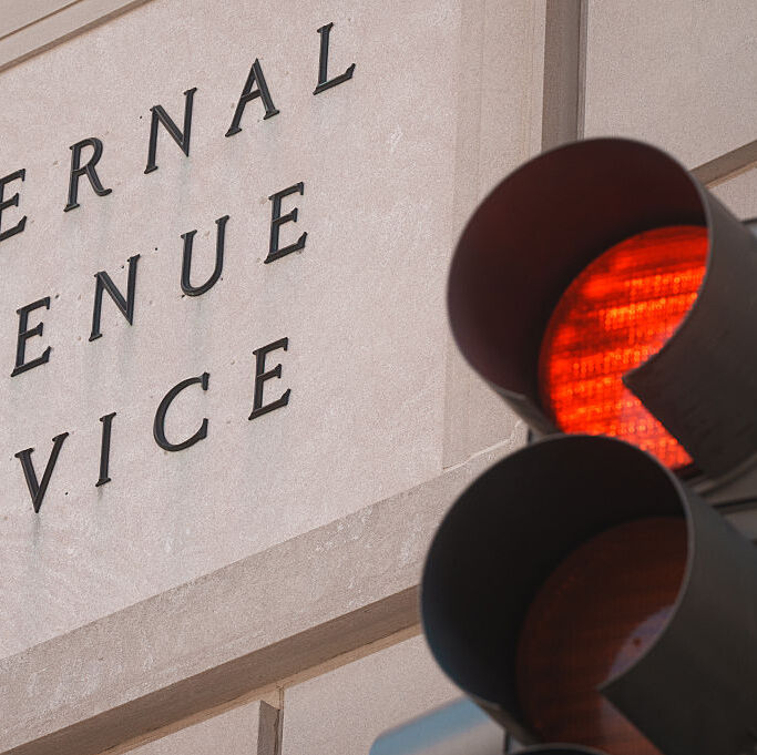 Internal Revenue Service is engraved over the entrance to the headquarters building.