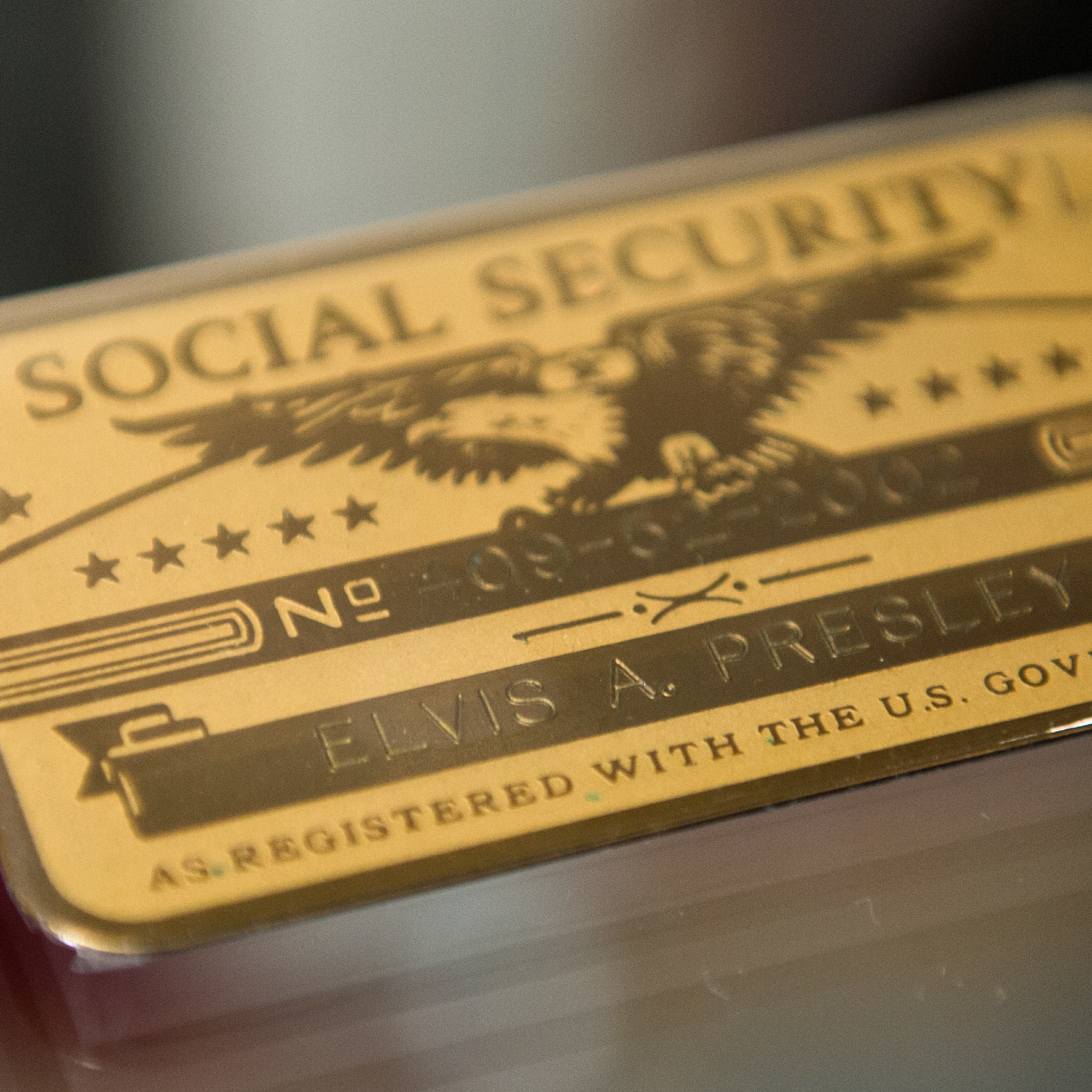 Elvis' Social Security Card, part of "Elvis at the O2 - Direct from Graceland" exhibition in London.