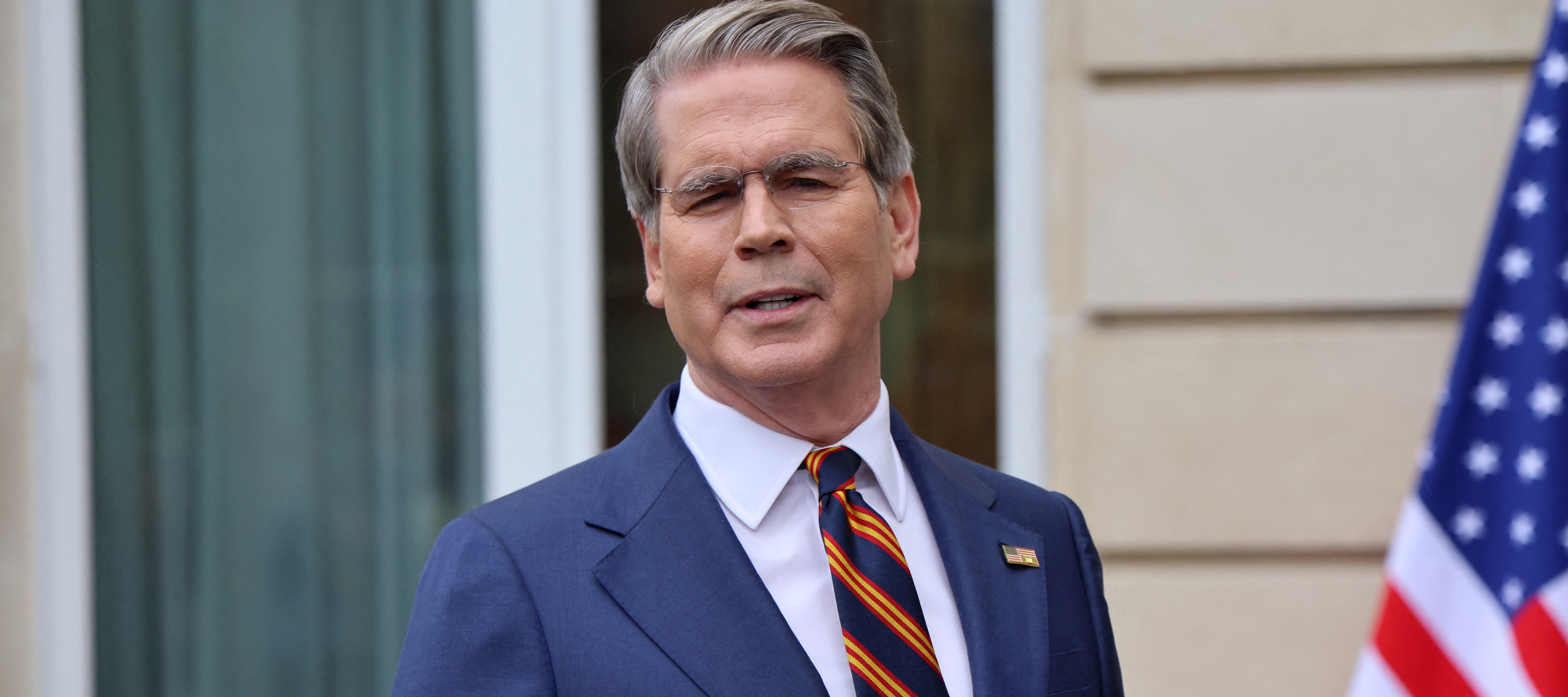 US Treasury Secretary Scott Bessent addresses journalists during a press statement.