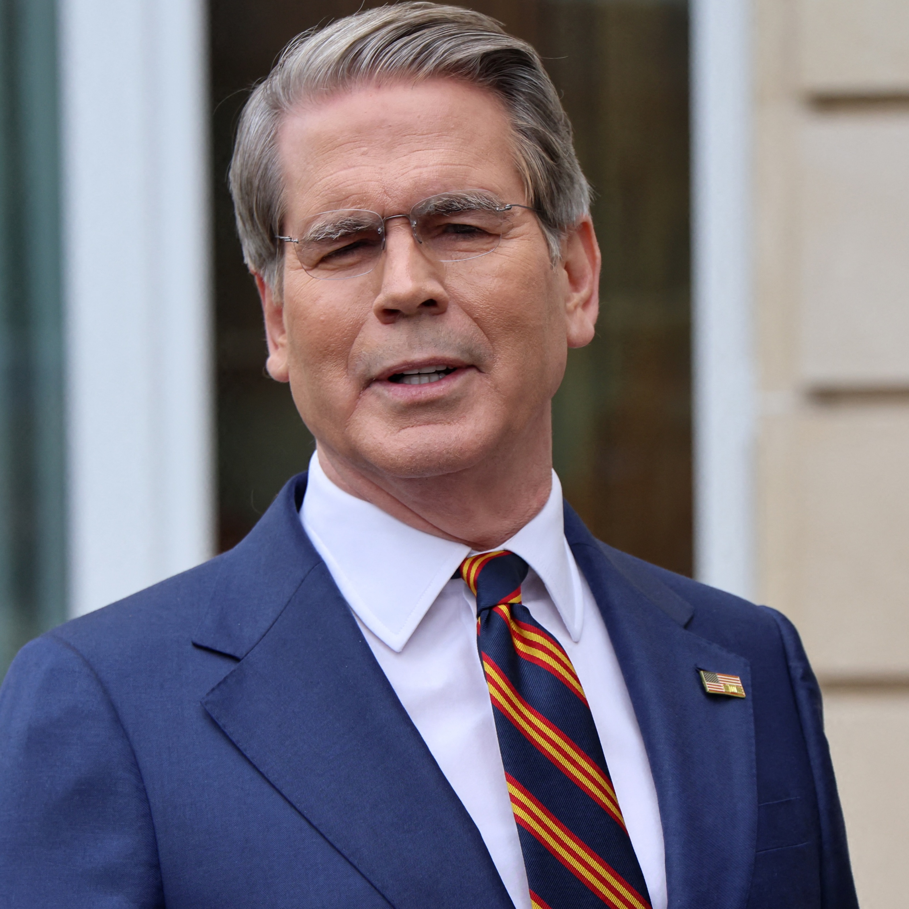 US Treasury Secretary Scott Bessent addresses journalists during a press statement.