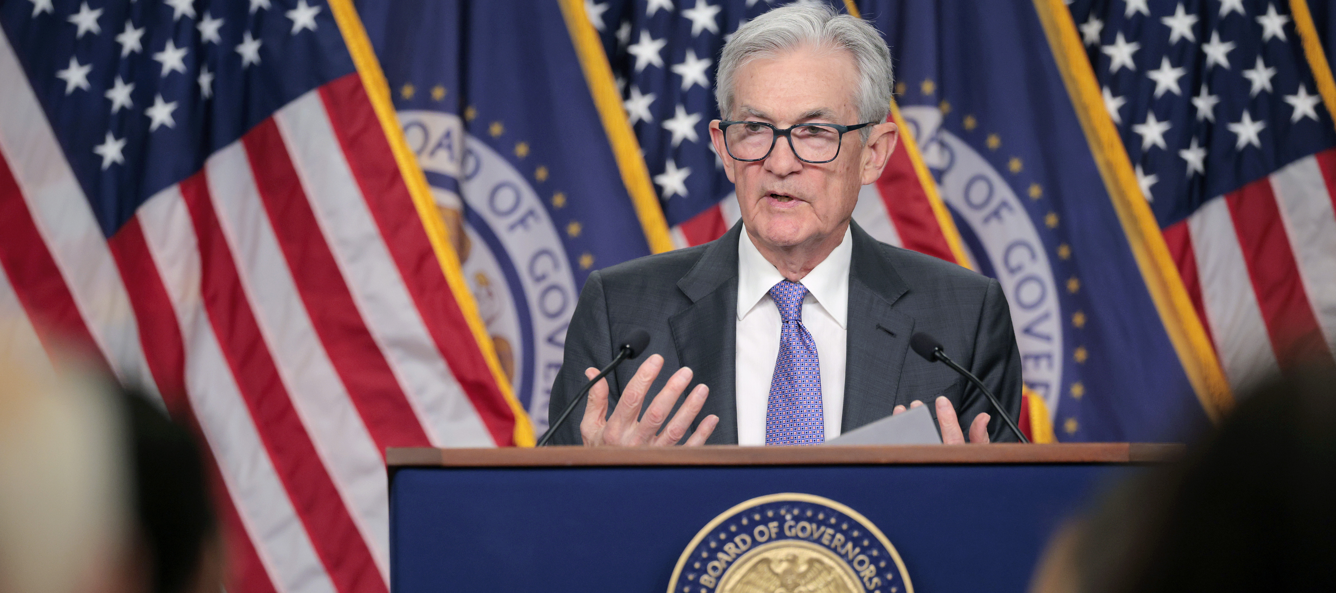 Federal Reserve Chair Jerome Powell speaks during a press conference following the Federal Open Markets Committee meeting at the Federal Reserve.