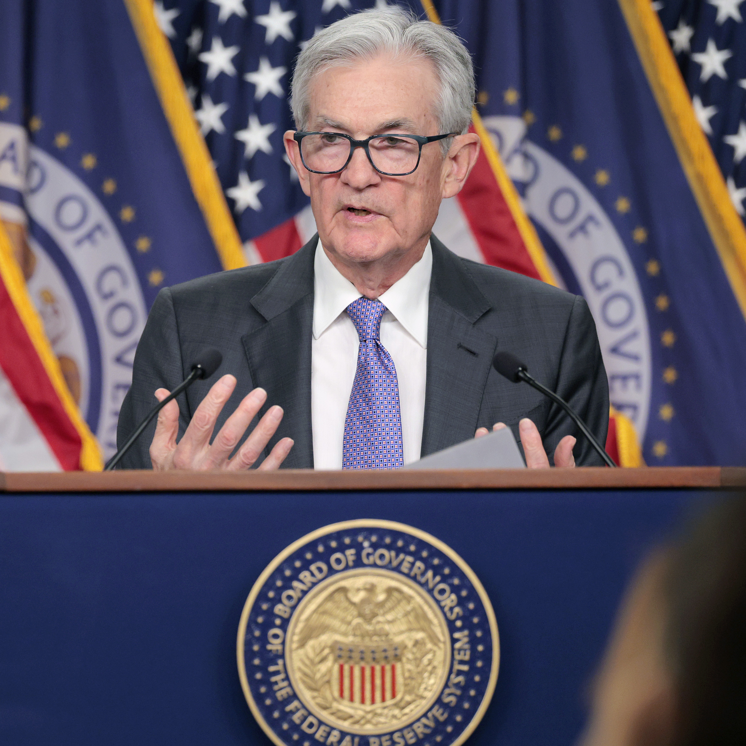 Federal Reserve Chair Jerome Powell speaks during a press conference following the Federal Open Markets Committee meeting at the Federal Reserve.