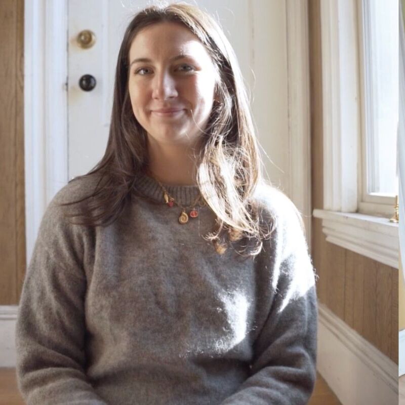 Young woman smiling and an image of a young woman doing home renovations