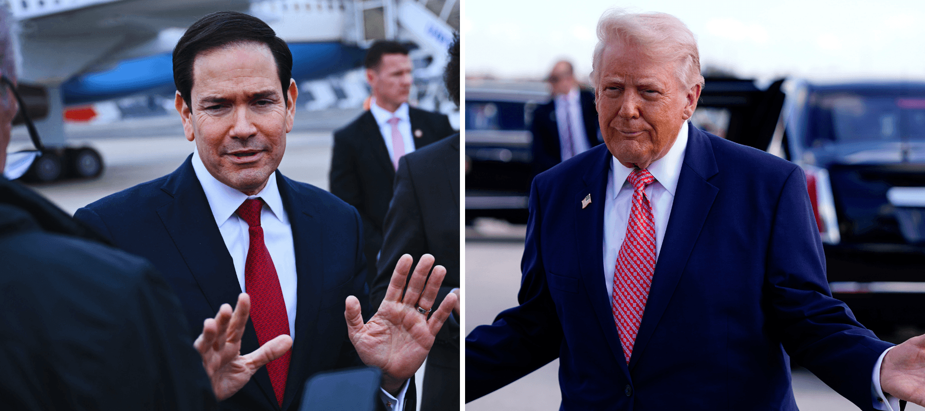Marco Rubio and Trump speak to reporters.