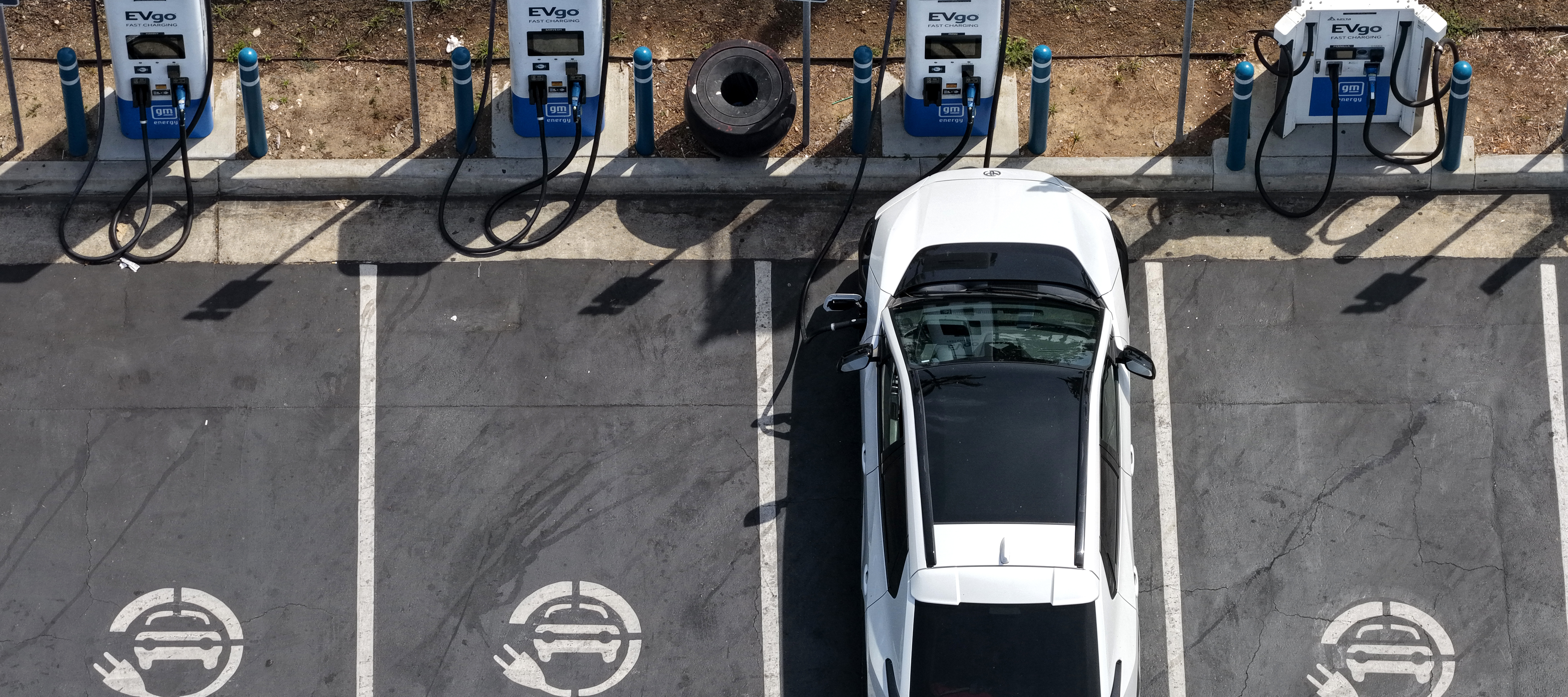 An EV charges at an EVgo electric charger in California.