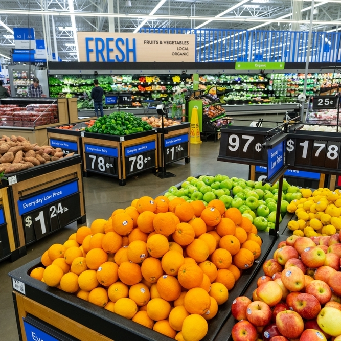 A produce display at Walmart