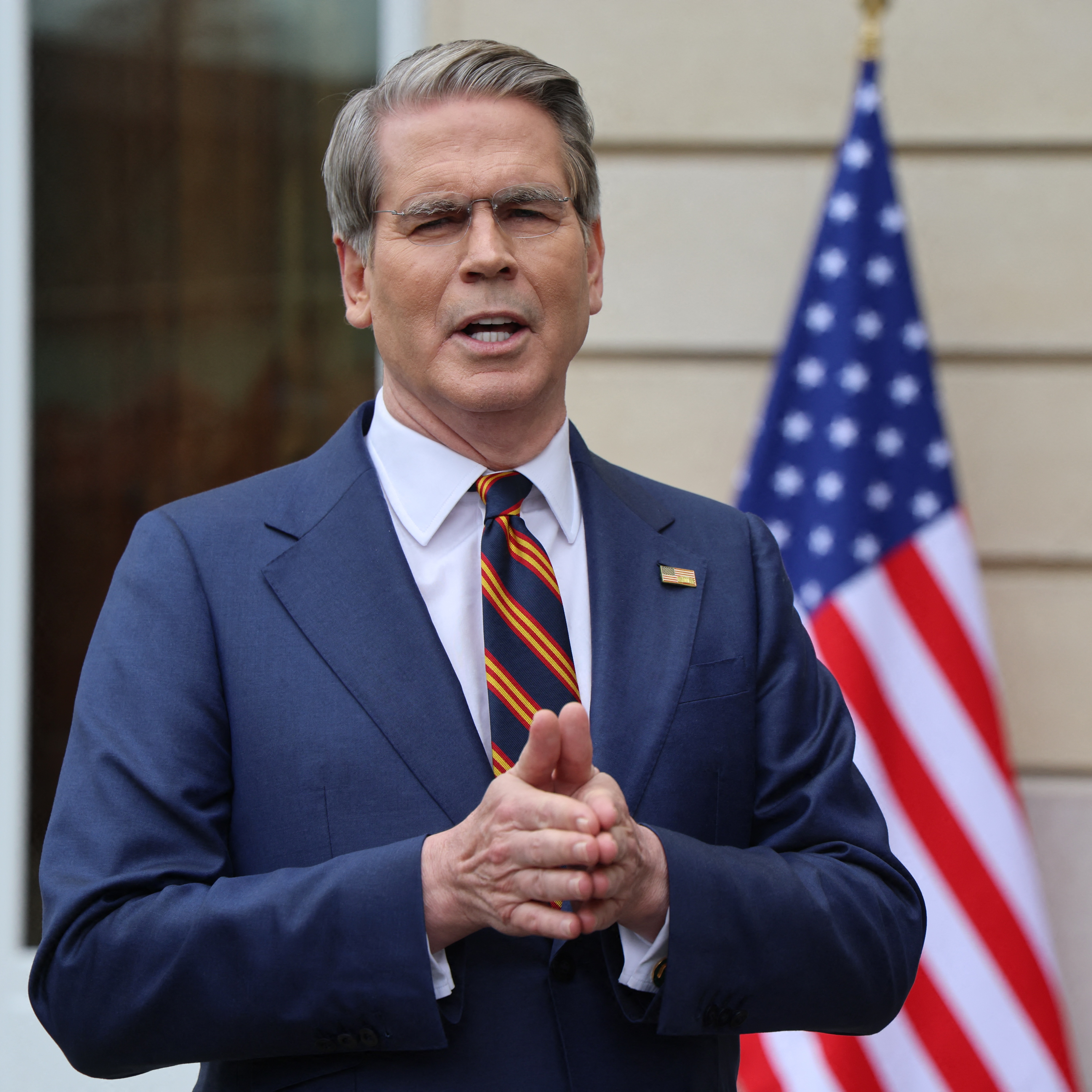 US Treasury Secretary Scott Bessent addresses journalists during a press statement in March 2026.