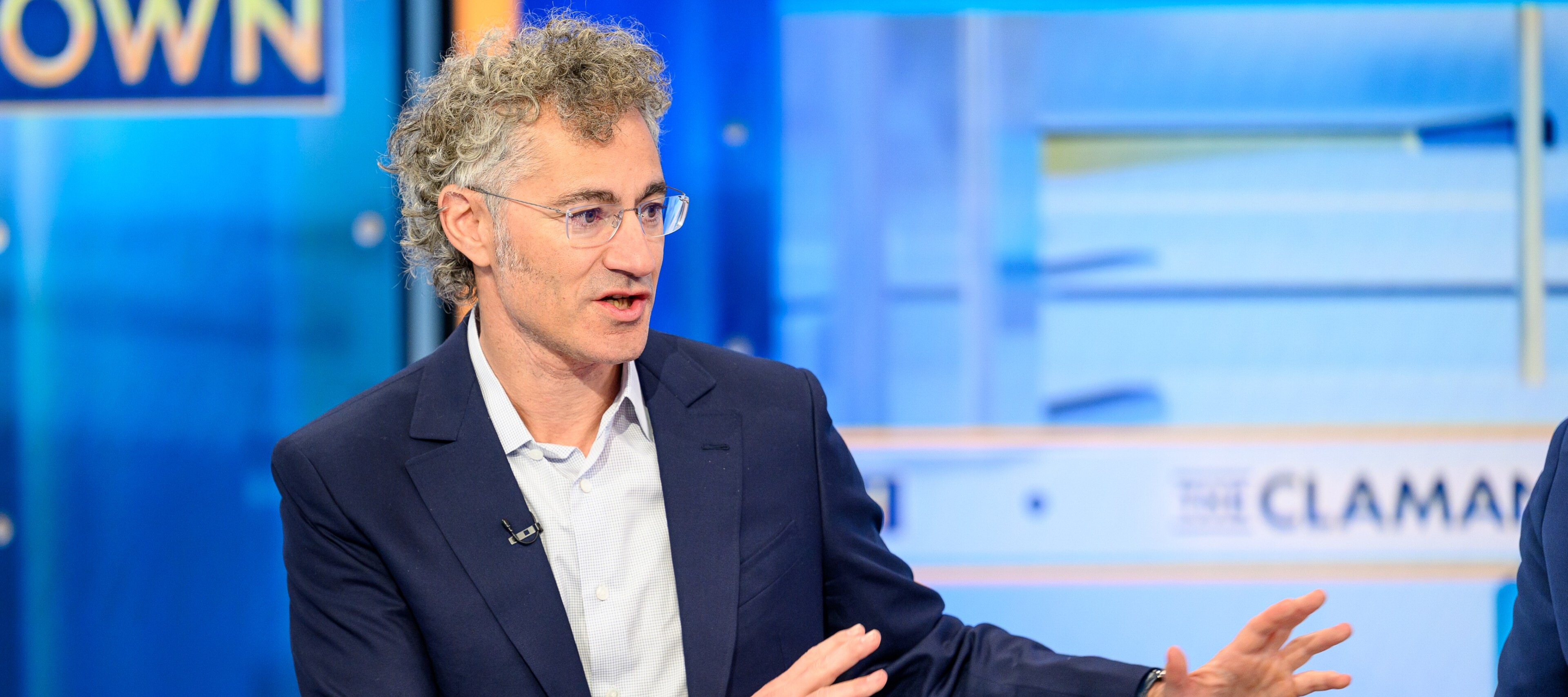 Palantir CEO Alex Karp visits "The Claman Countdown" with host Liz Claman in New York City.