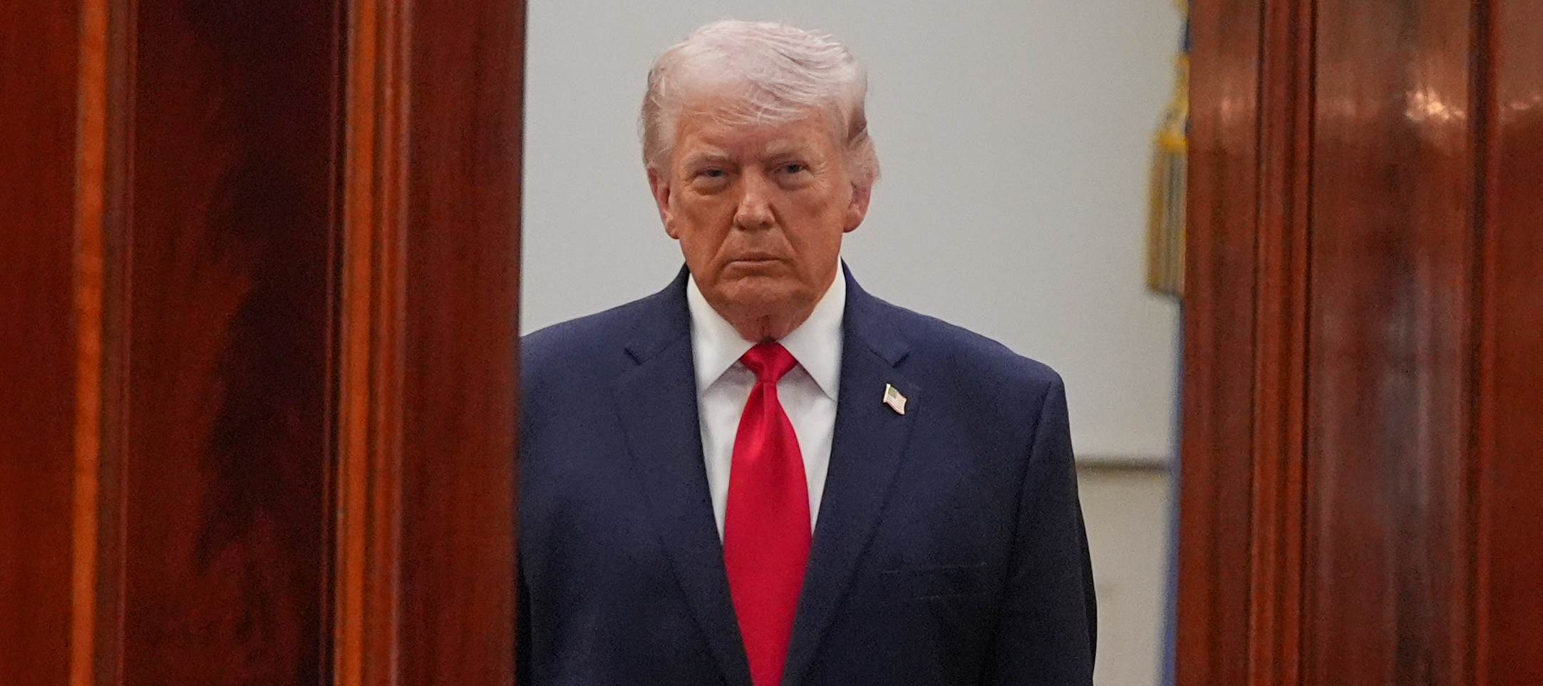 President Donald Trump arrives to address the nation from the Cross Hall of the White House on April 1, 2026 in Washington, DC.