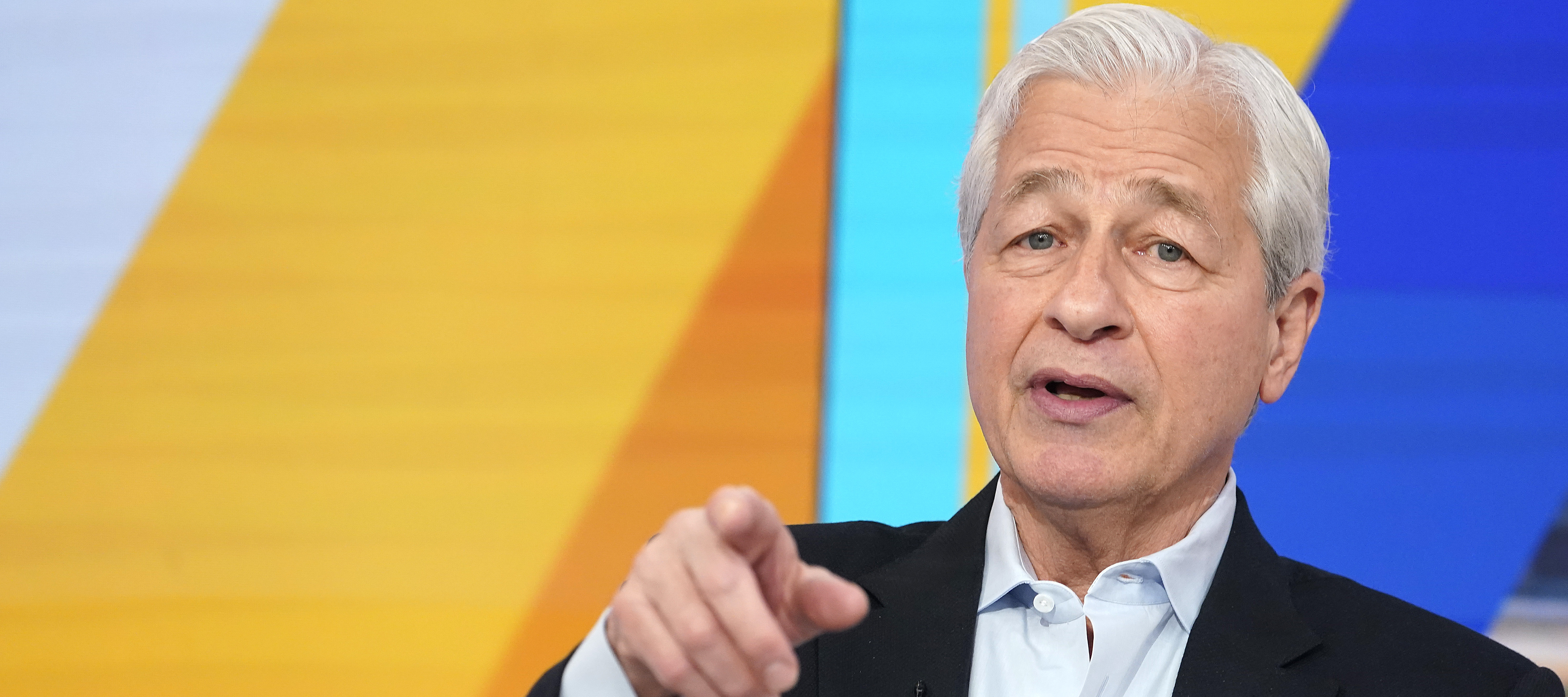 JP Morgan Chase CEO Jamie Dimon speaking and pointing at the camera.