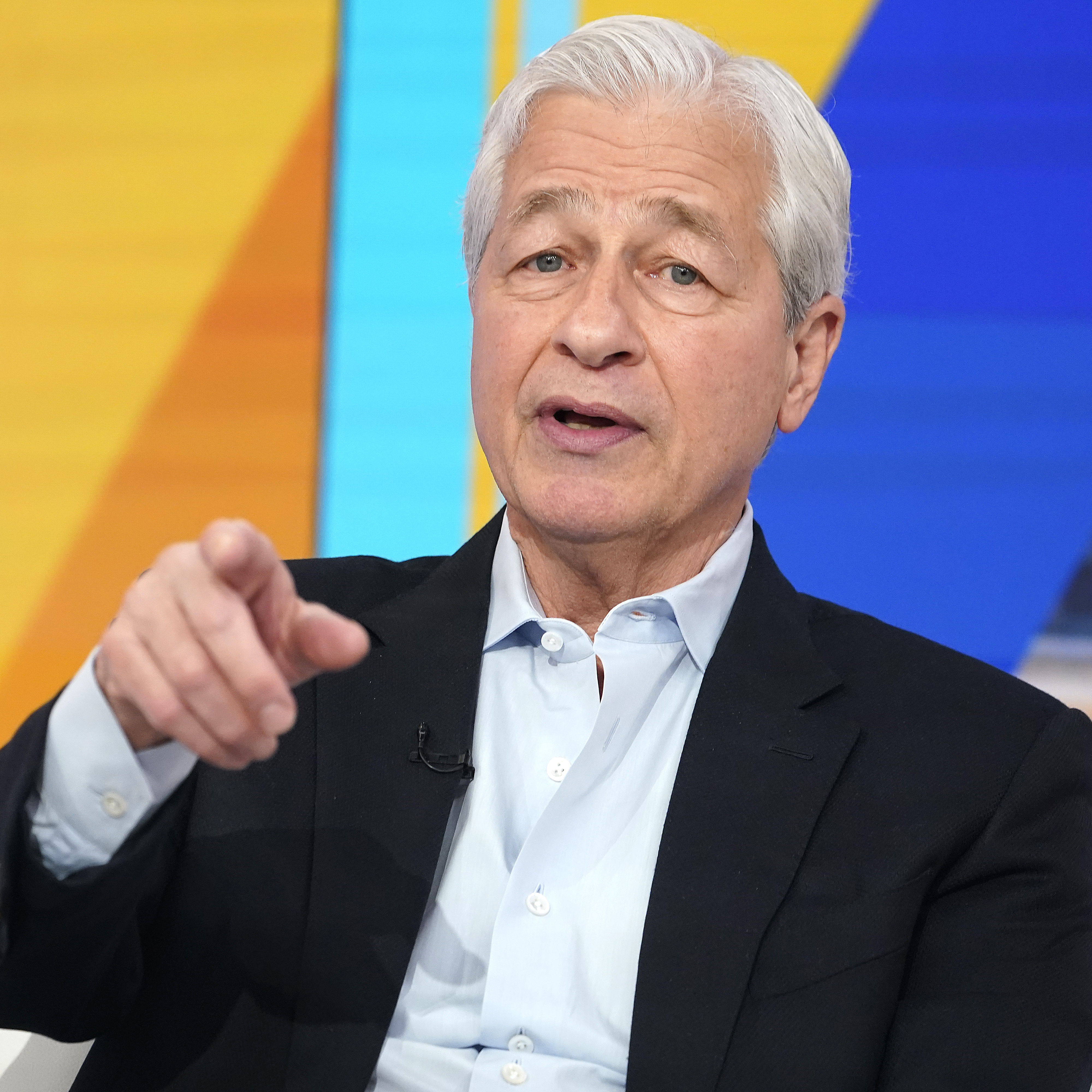 JP Morgan Chase CEO Jamie Dimon speaking and pointing at the camera.