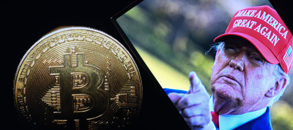 Photo of Donald Trump with an image of bitcoin