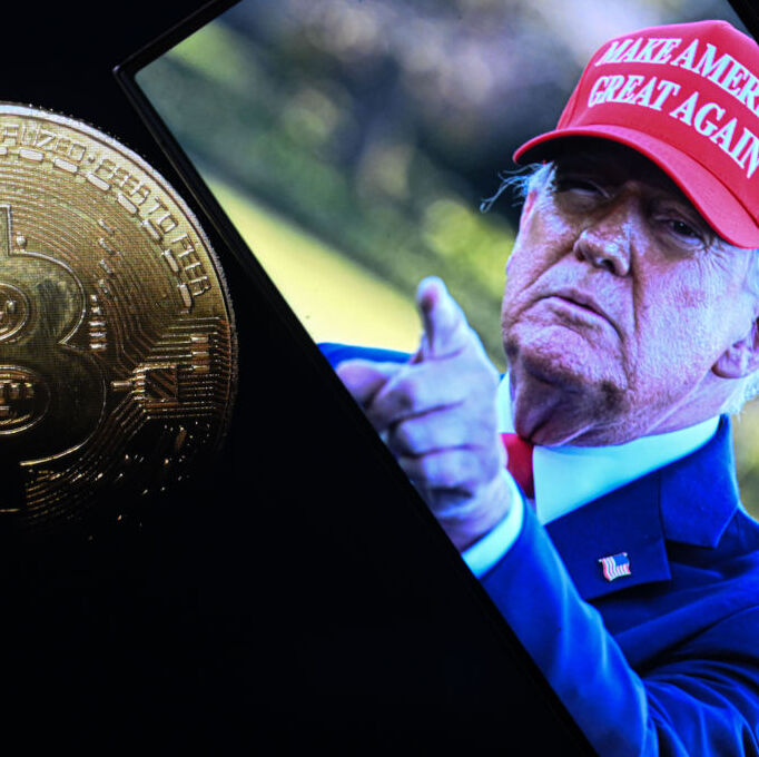 Photo of Donald Trump with an image of bitcoin