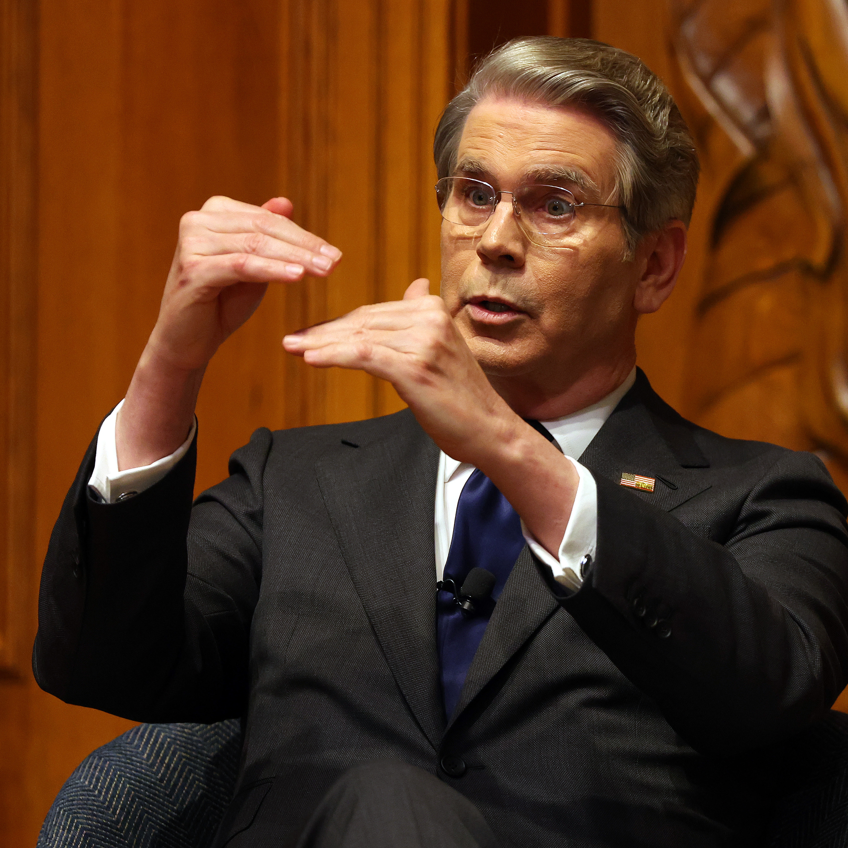 U.S. Treasury Secretary Scott Bessent speaks during a Q&amp;A at the Economic Club Of Dallas
