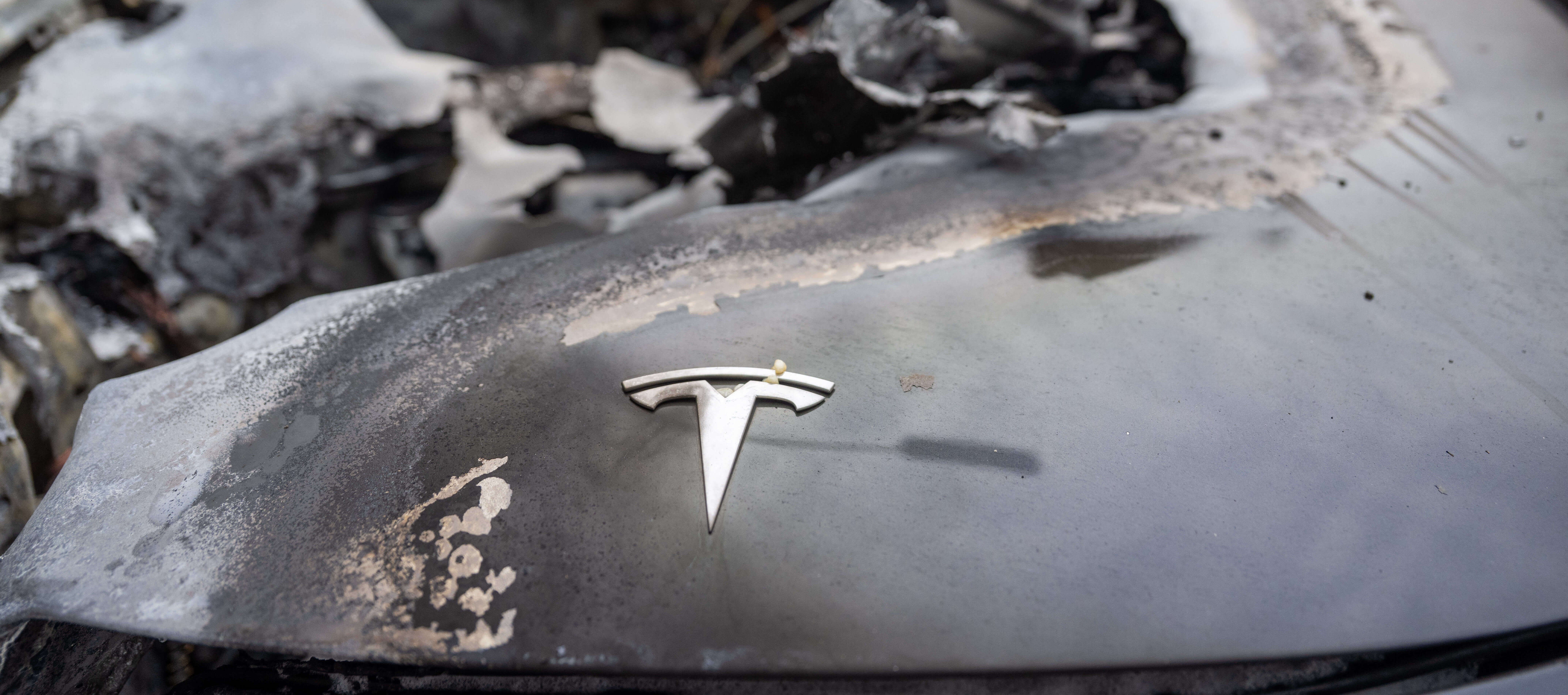 A crashed and burned Tesla.